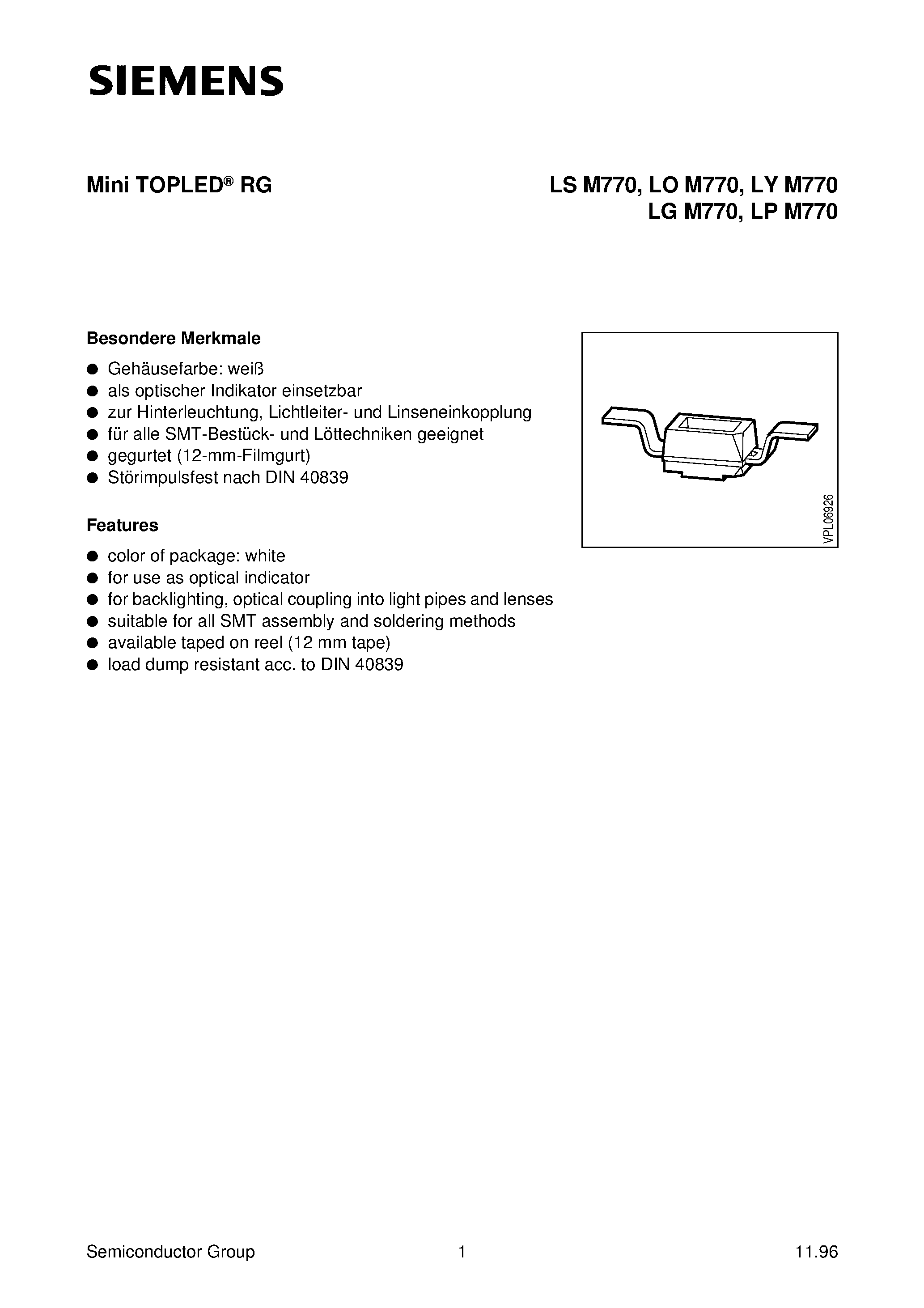 Datasheet LYM770-K - Mini TOPLED RG page 1
