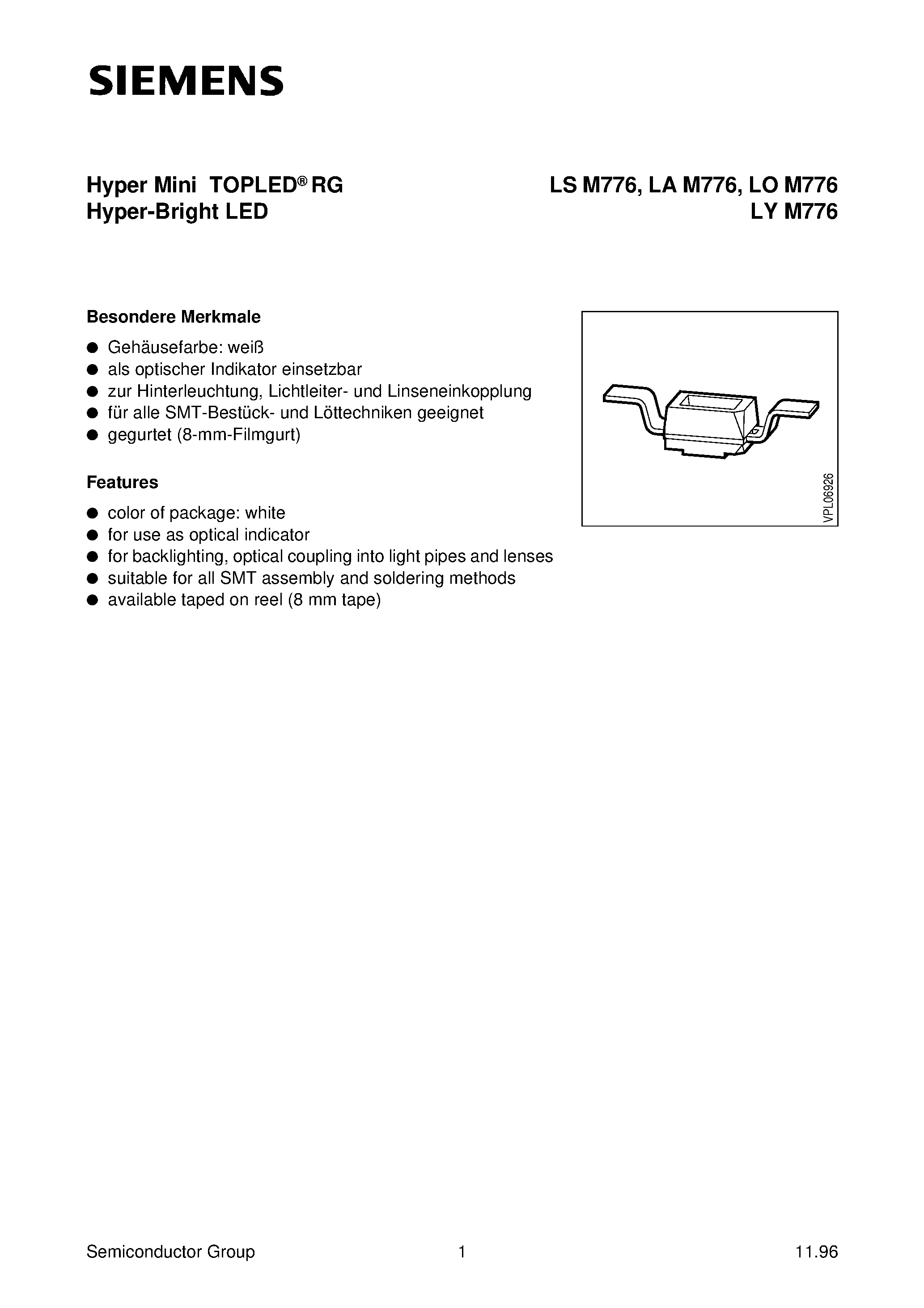 Datasheet LYM776-Q - Hyper Mini TOPLED RG Hyper-Bright LED page 1