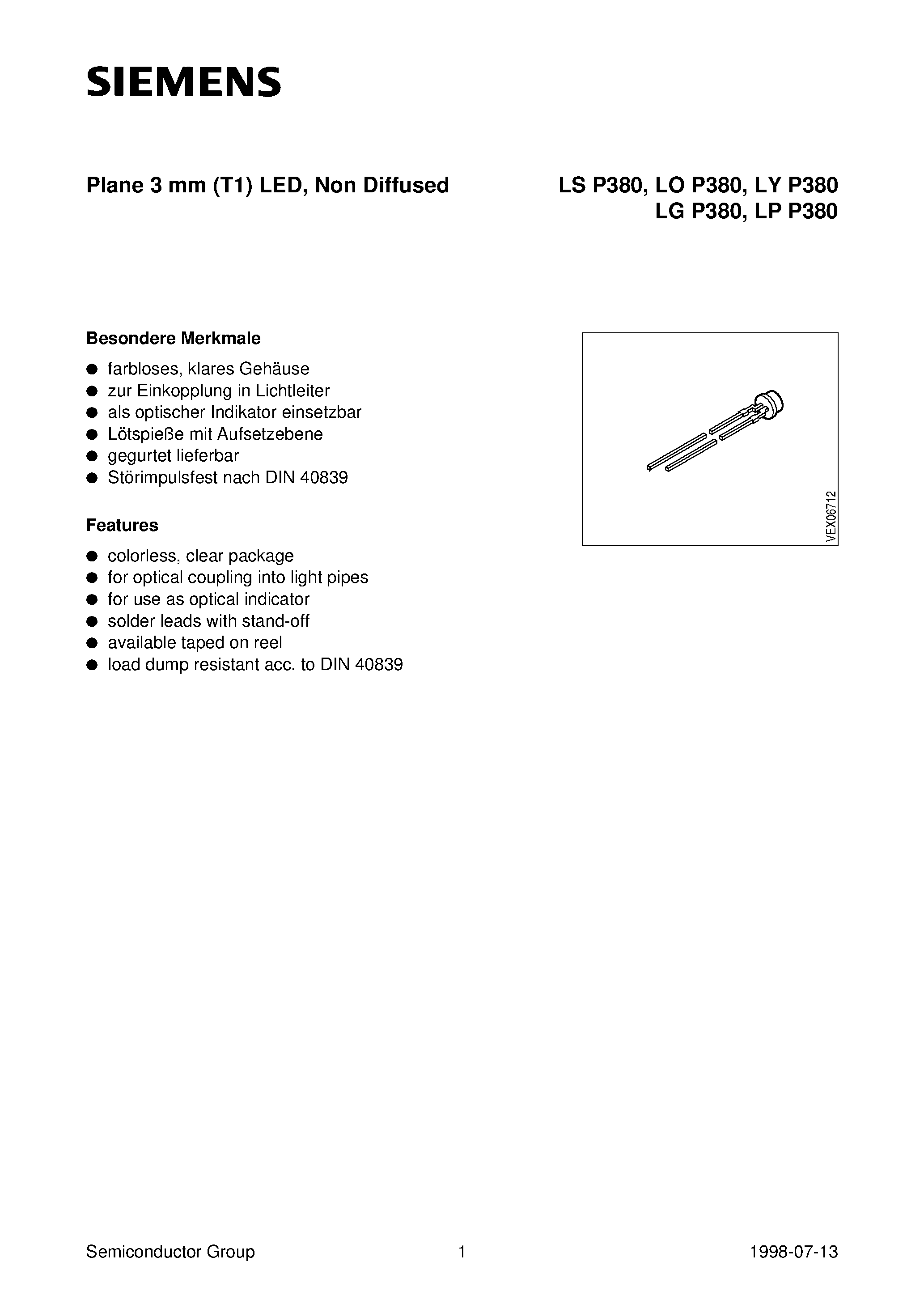 Datasheet LYP380-N - Plane 3 mm (T1) LED/ Non Diffused page 1