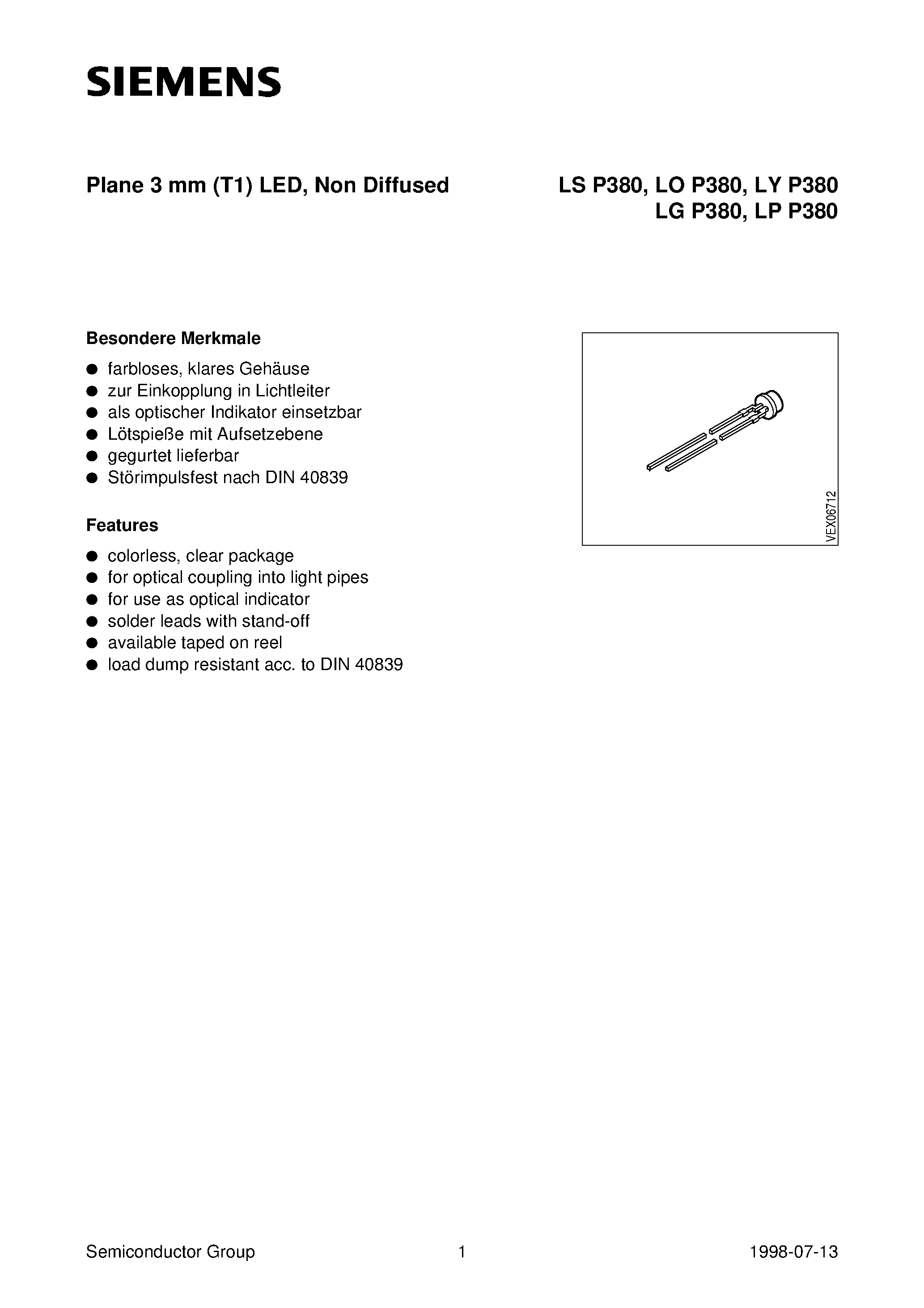 Datasheet LYP380-NQ - Plane 3 mm (T1) LED/ Non Diffused page 1
