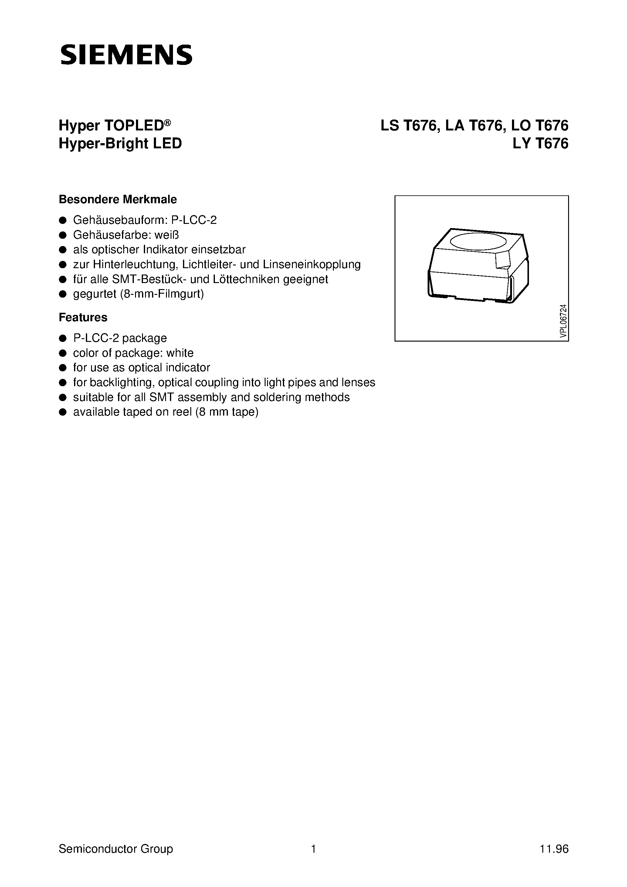 Datasheet LYT676-S - Hyper TOPLED Hyper-Bright LED page 1