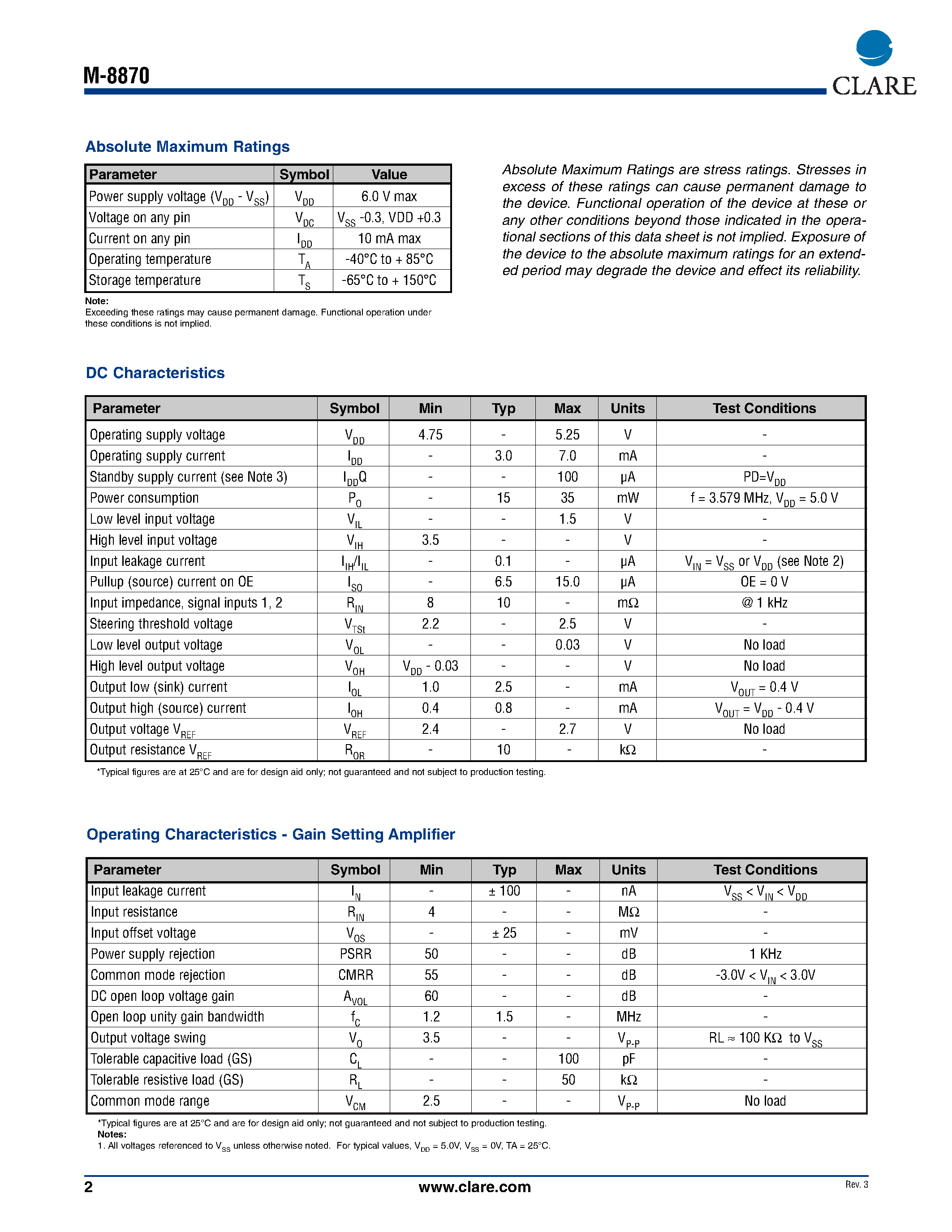 Даташит на микросхему M-8870 страница 2 Даташит M-8870 - DTMF Receiver страница 2