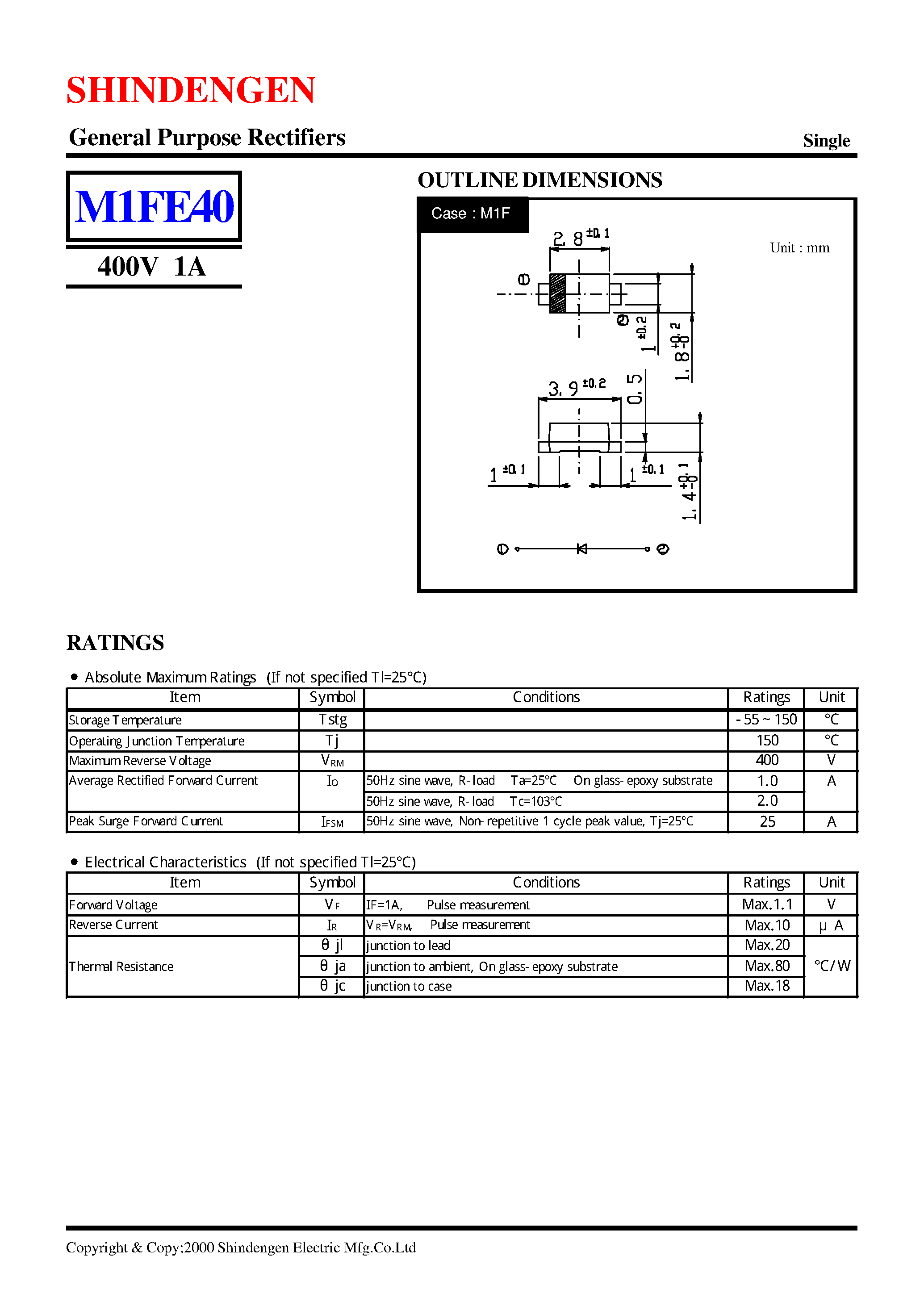 Datasheet M1FE40 - General Purpose Rectifiers(400V 1A) page 1