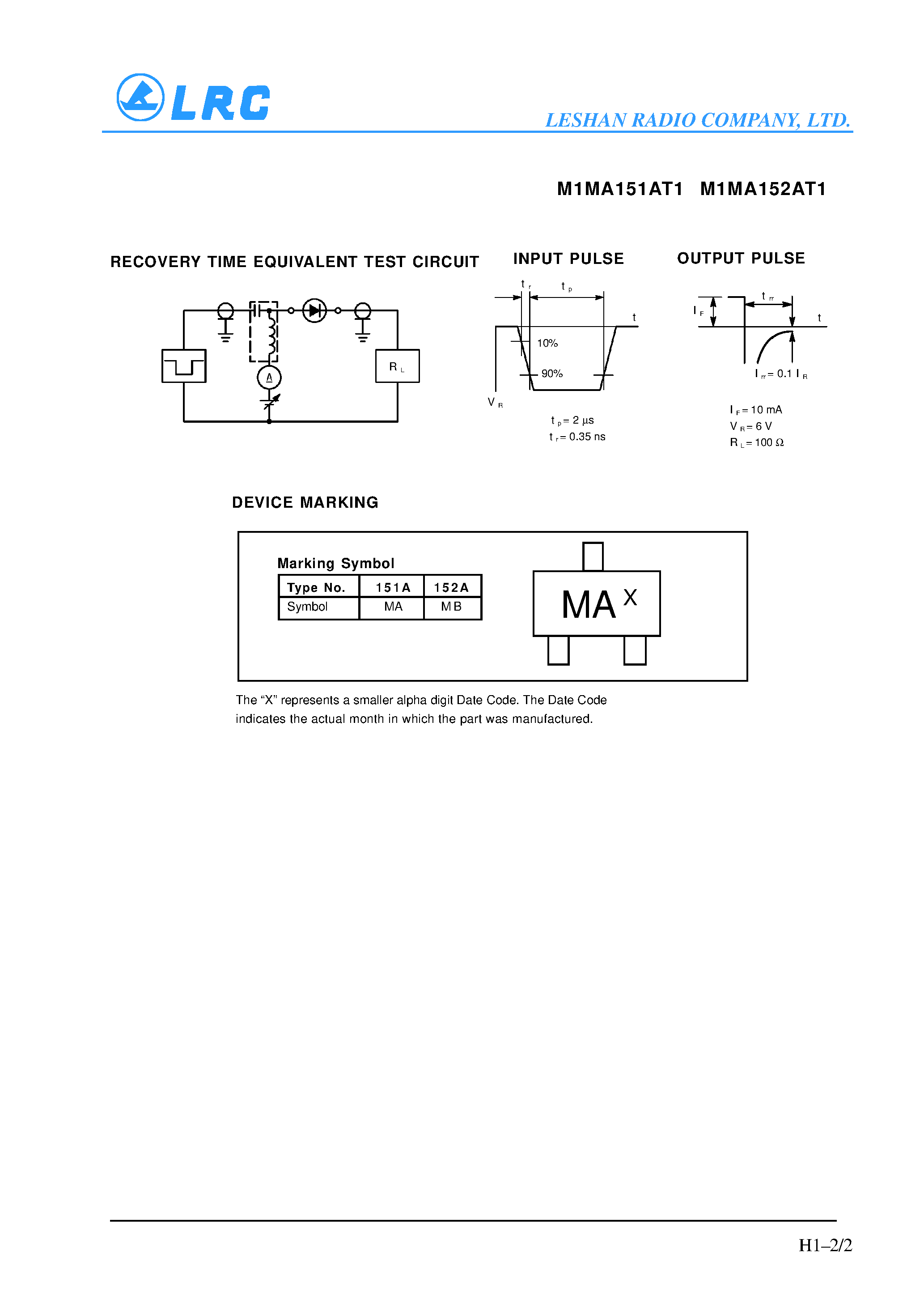 Даташит на микросхему M1MA151AT1 страница 2 Даташит M1MA151AT1 - Single Silicon Switching Diodes страница 2