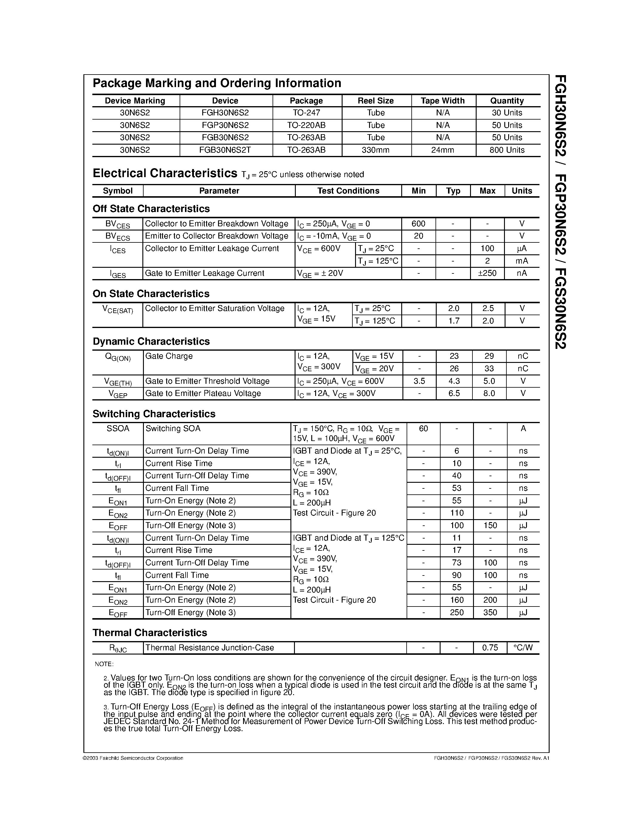 Datasheet FGH30N6S2 - 600V/ SMPS II Series N-Channel IGBT page 2