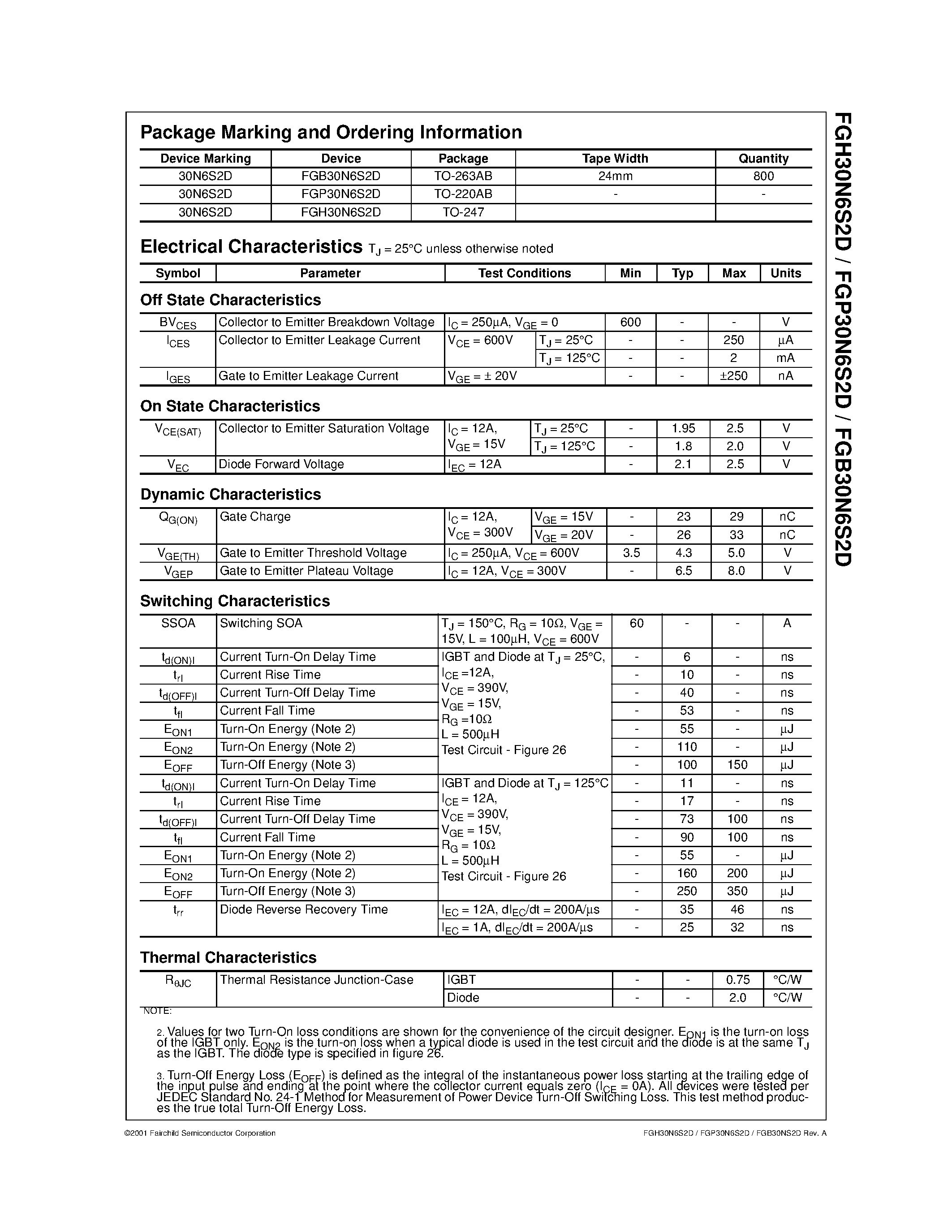 Даташит на микросхему FGH30N6S2D страница 2 Даташит FGH30N6S2D - 600V/ SMPS II Series N-Channel IGBT with Anti-Parallel StealthTM Diode страница 2
