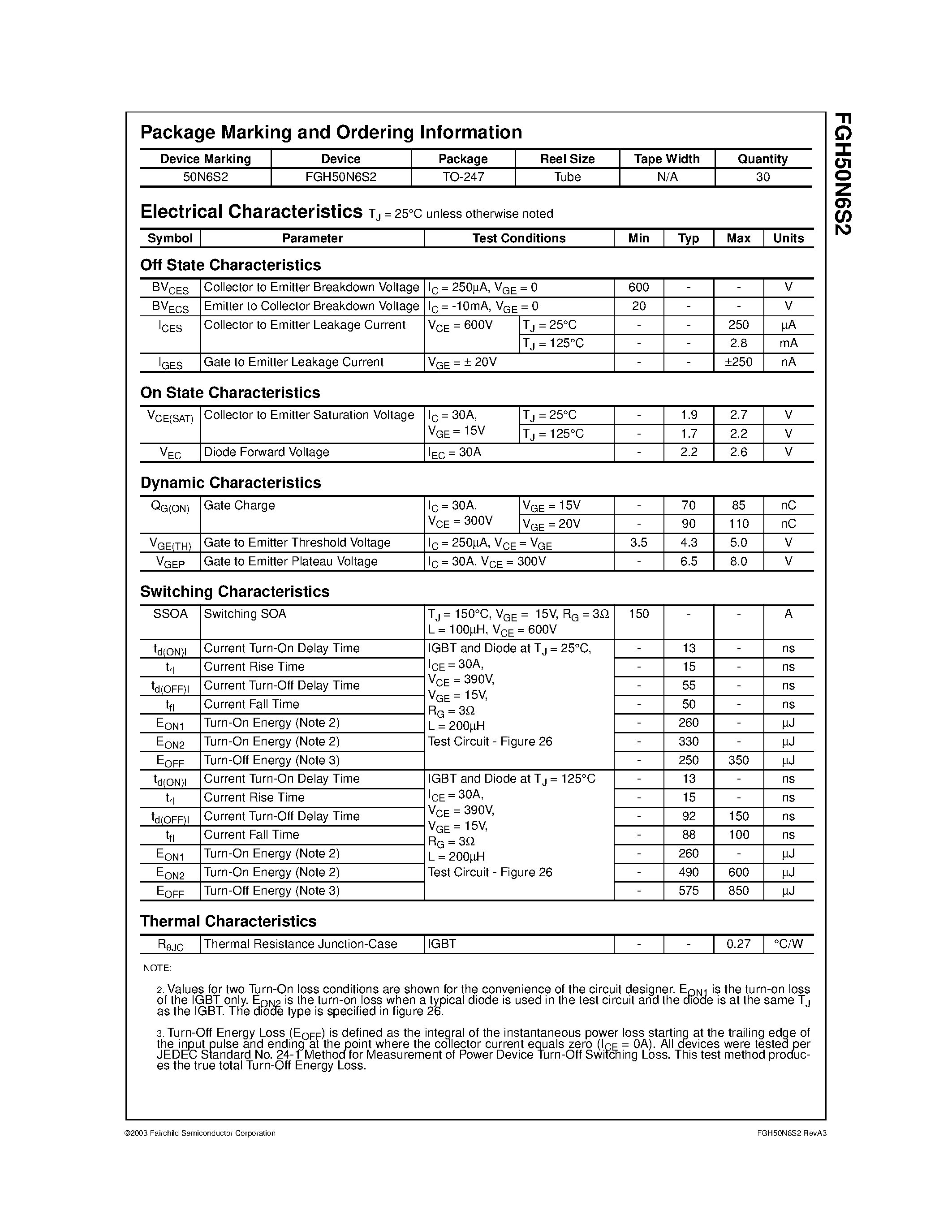 Datasheet FGH50N6S2 - 600V/ SMPS II Series N-Channel IGBT page 2