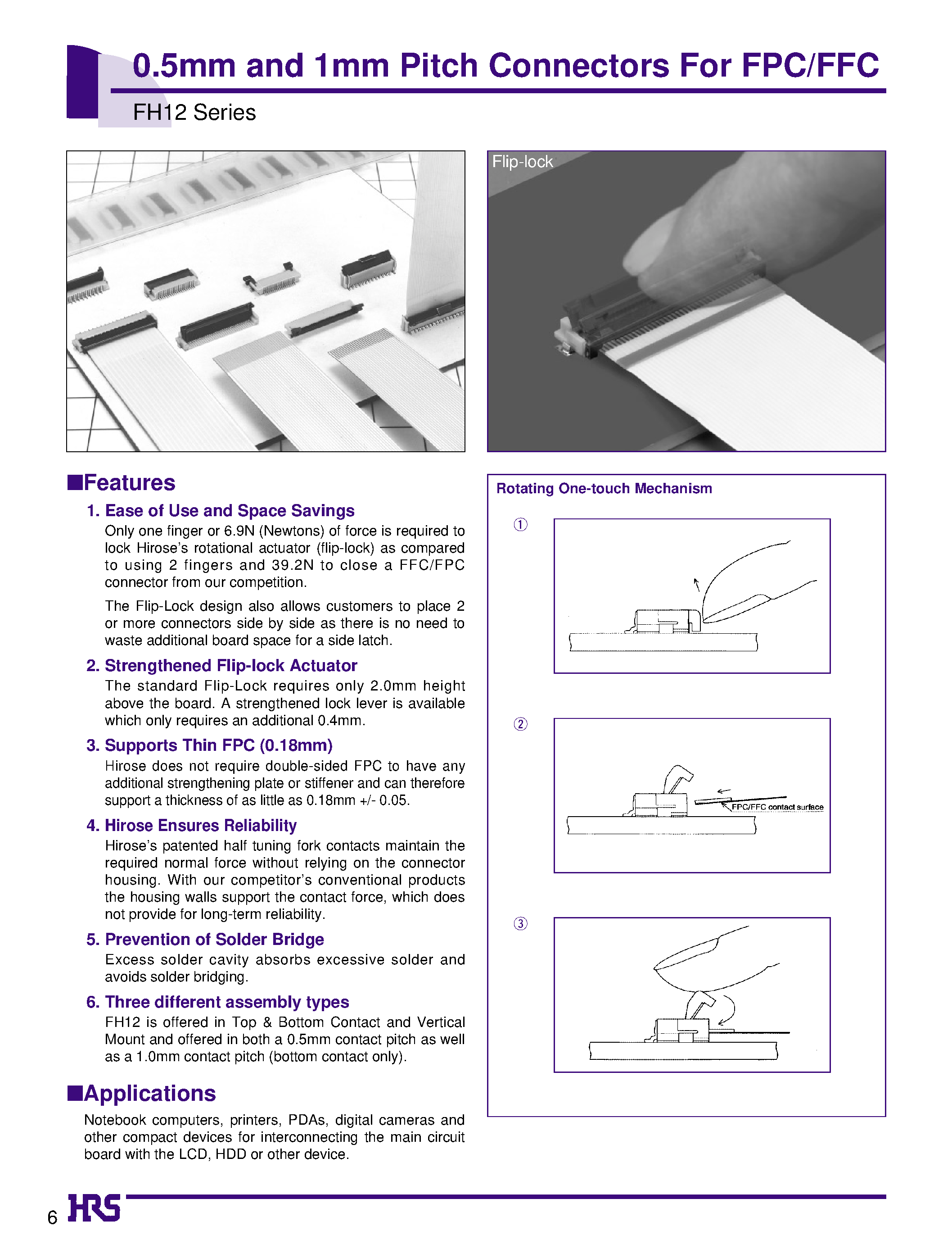 Datasheet FH12A-20S-0.5SH - 0.5mm and 1mm Pitch Connectors For FPC/FFC page 1