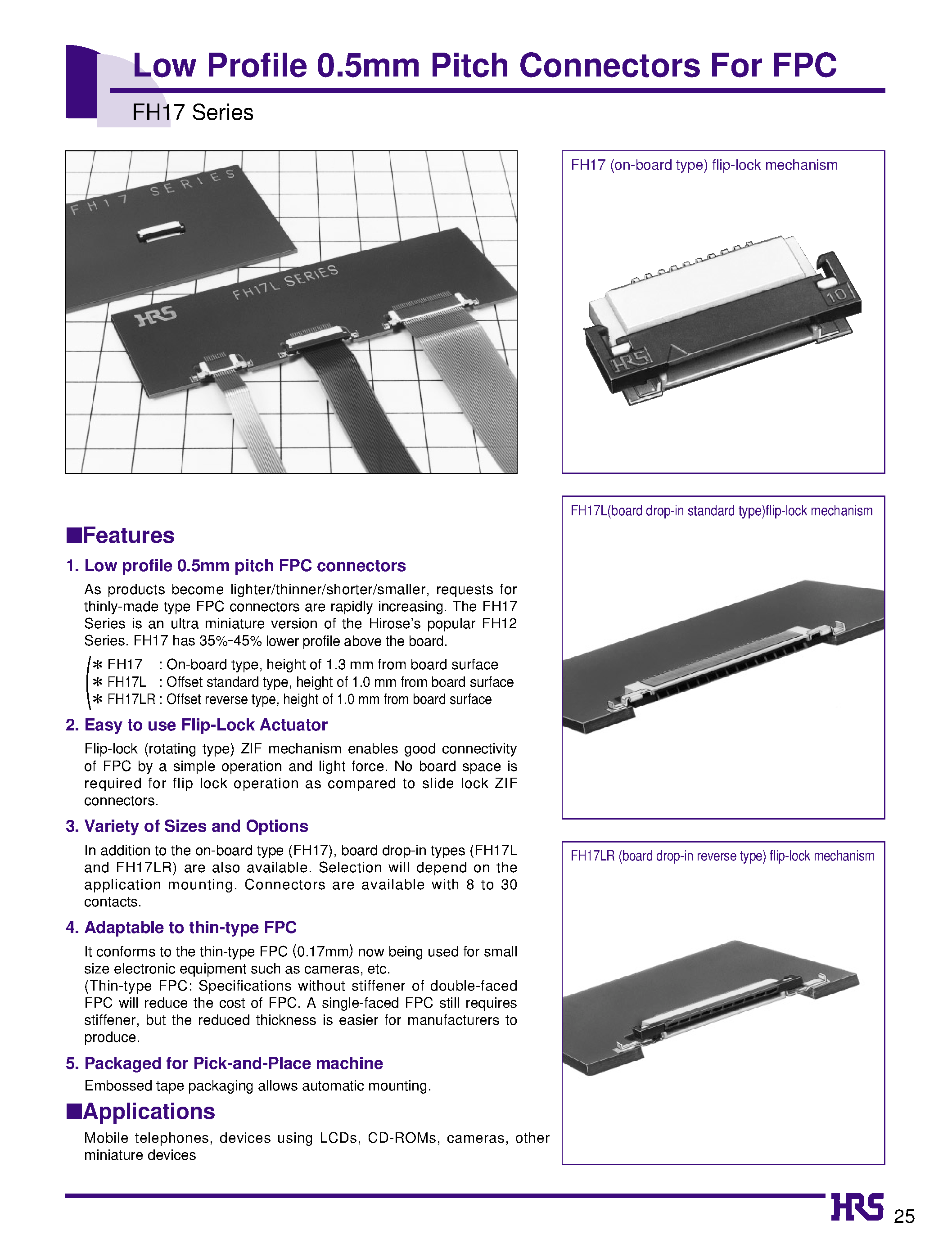 Datasheet FH17-30S-0.5SH - Low Profile 0.5mm Pitch Connectors For FPC page 1