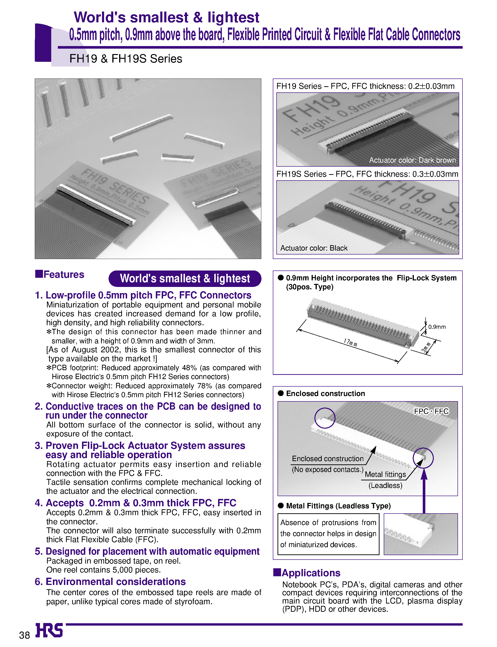 Даташит FH19-27S-0.5SH - 0.5mm pitch/ 0.9mm above the board/ Flexible Printed Circuit & Flexible Flat Cable Connectors страница 1