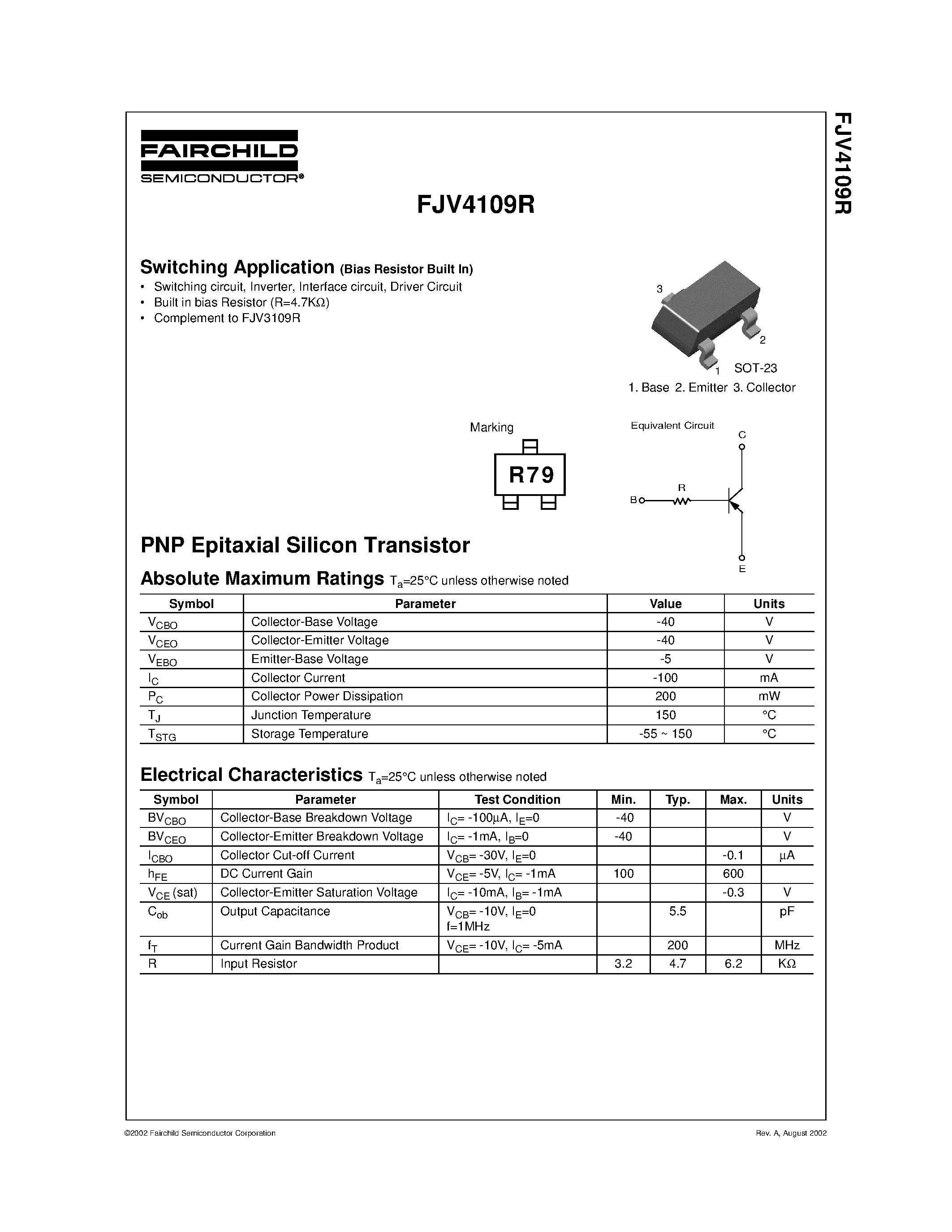 Datasheet FJV4109R - PNP Epitaxial Silicon Transistor page 1