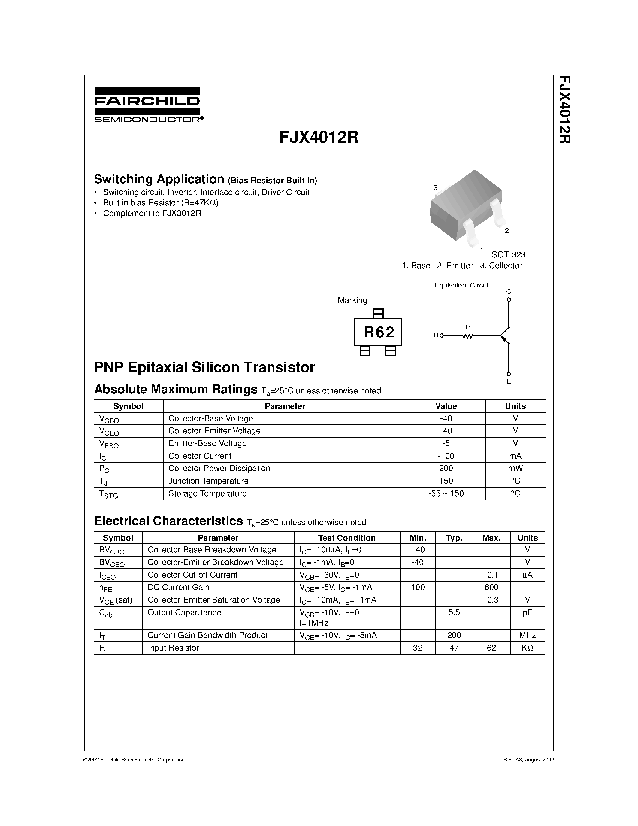 Даташит на микросхему FJX4012R страница 1 Даташит FJX4012R - Switching Application страница 1