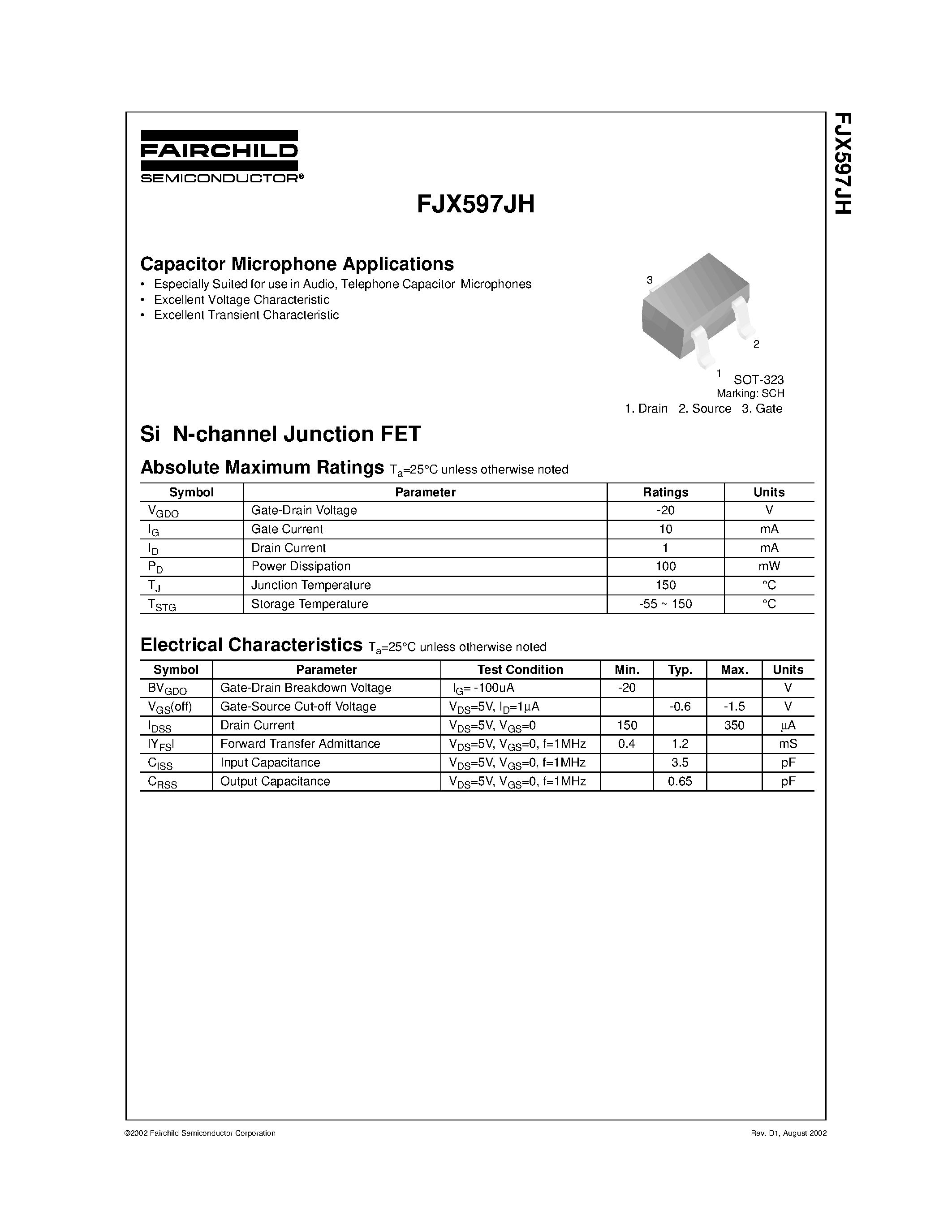 Datasheet FJX597JH - Capacitor Microphone Applications page 1