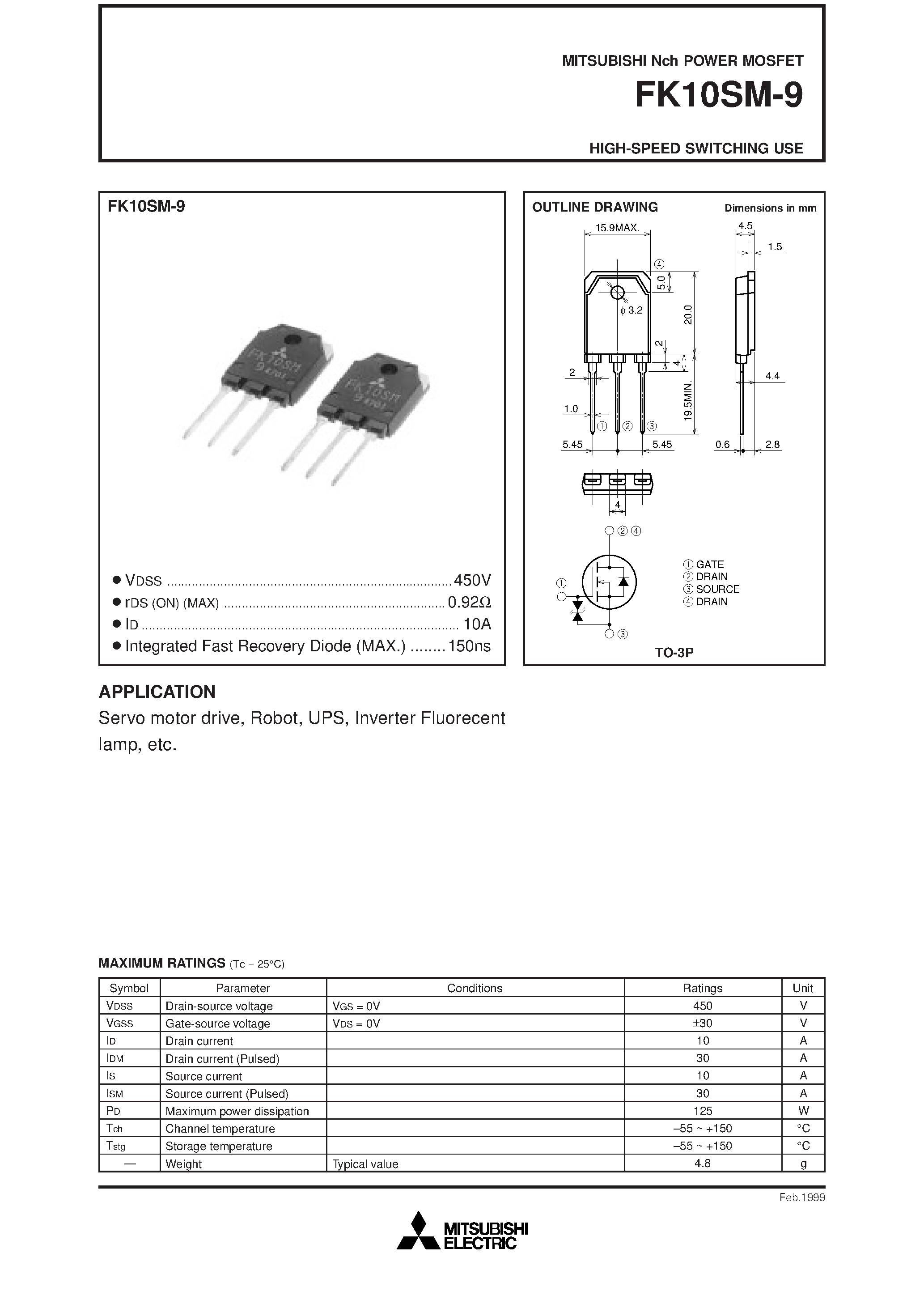 Datasheet FK10SM-9 page 1 Datasheet FK10SM-9 - HIGH-SPEED SWITCHING USE page 1