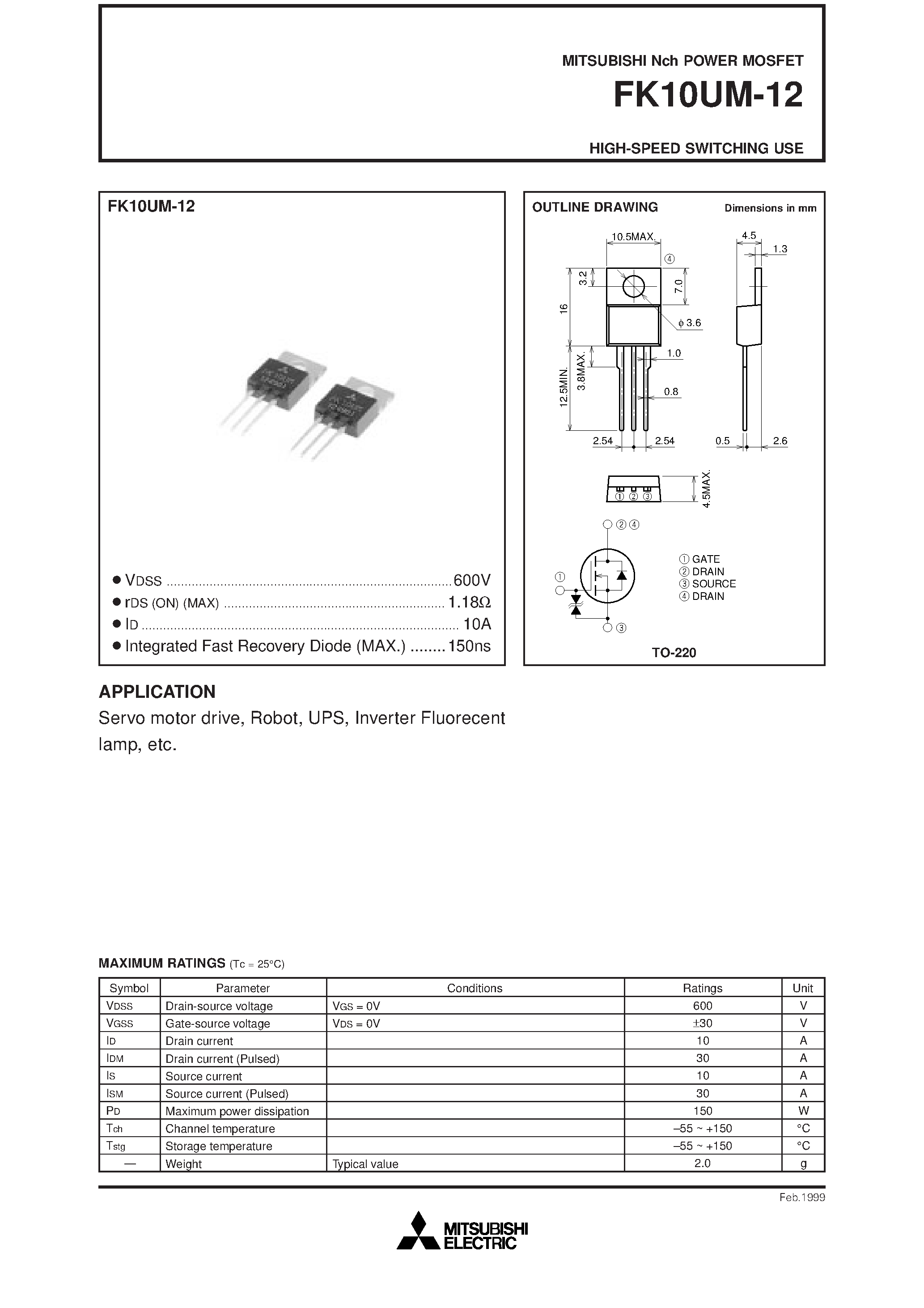 Даташит FK10UM-12 - HIGH-SPEED SWITCHING USE страница 1