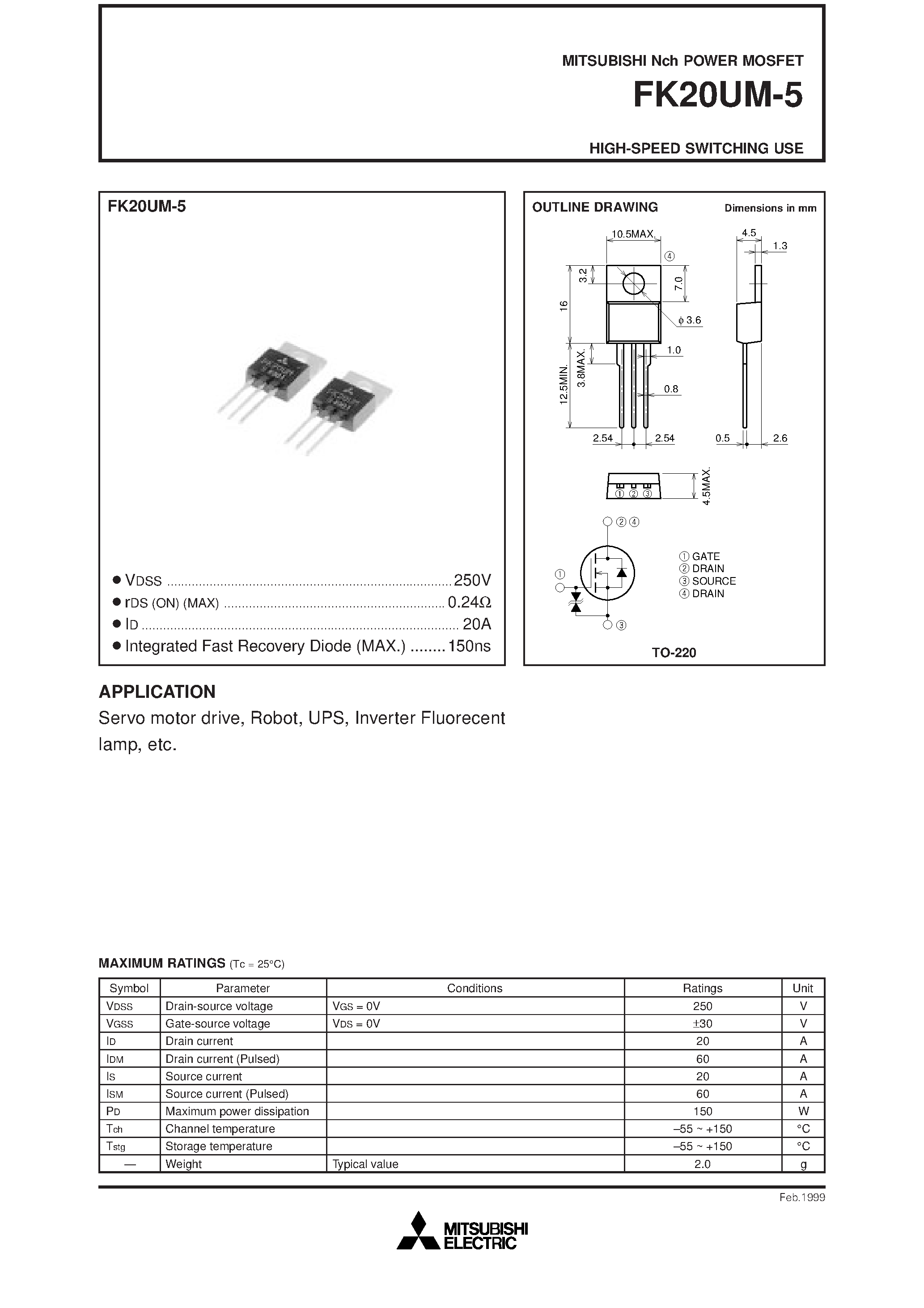 Datasheet FK20UM-5 - HIGH-SPEED SWITCHING USE page 1