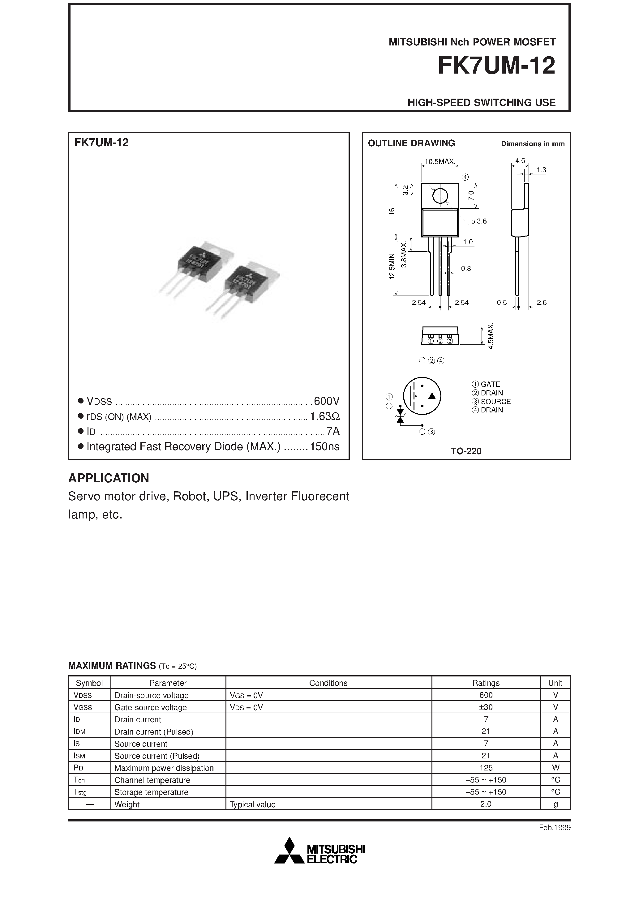 Даташит на микросхему FK7UM-12 страница 1 Даташит FK7UM-12 - HIGH-SPEED SWITCHING USE страница 1