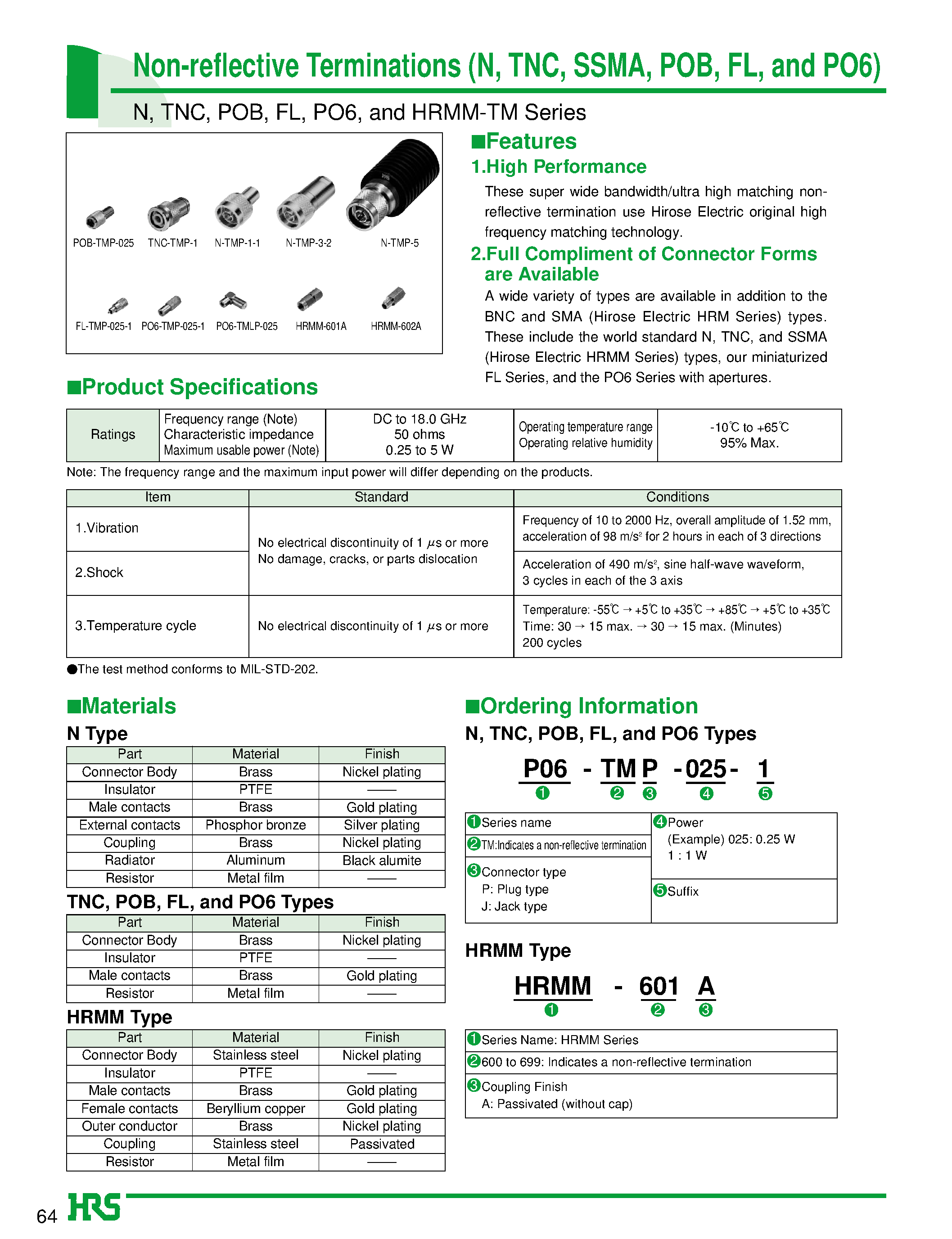 Datasheet FL-TMP-025-1 - Non-reflective Terminations (N/ TNC/ SSMA/ POB/ FL/ and PO6) page 1