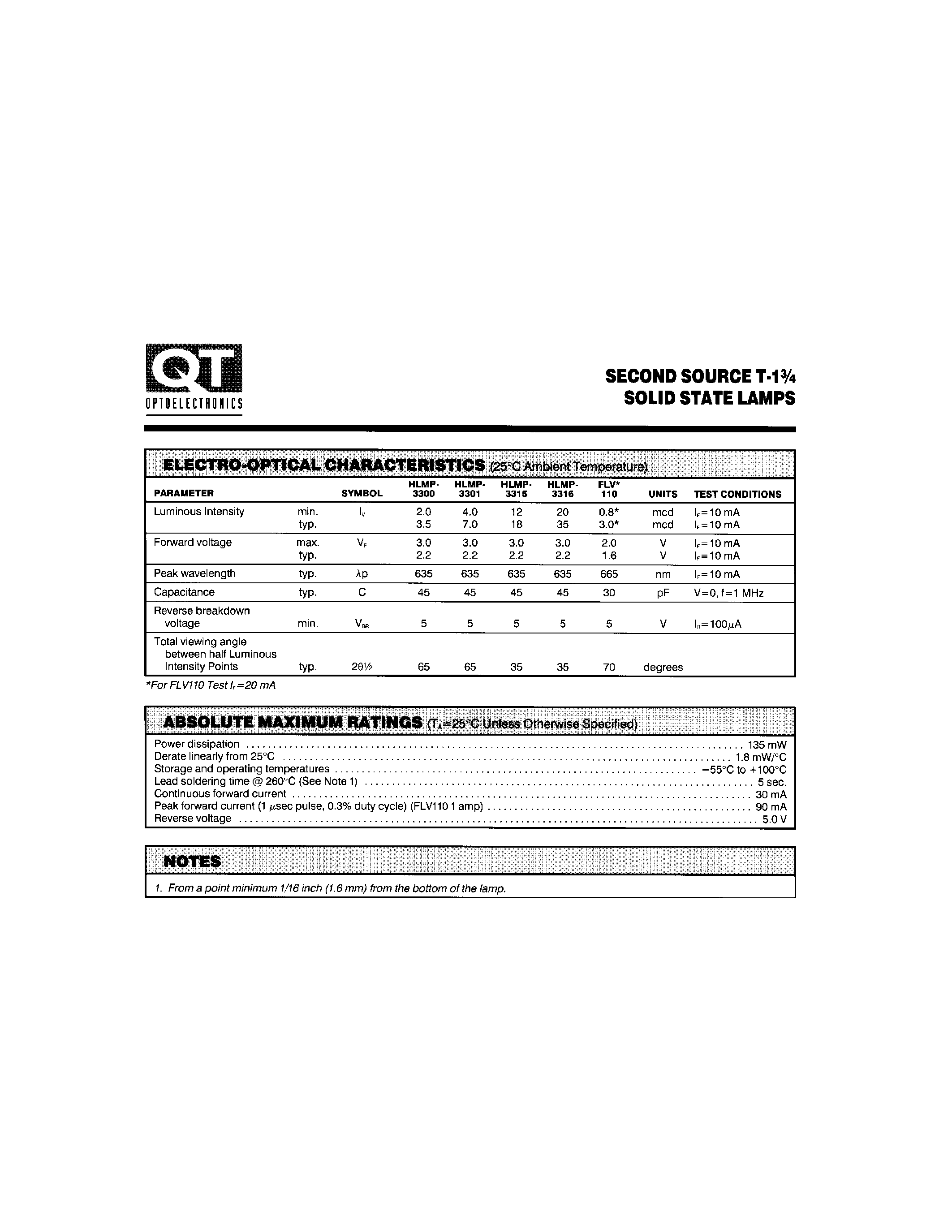 Datasheet FLV110 - SECOND SOURCE T-1 3/4 SOLID STATE LAMPS page 2