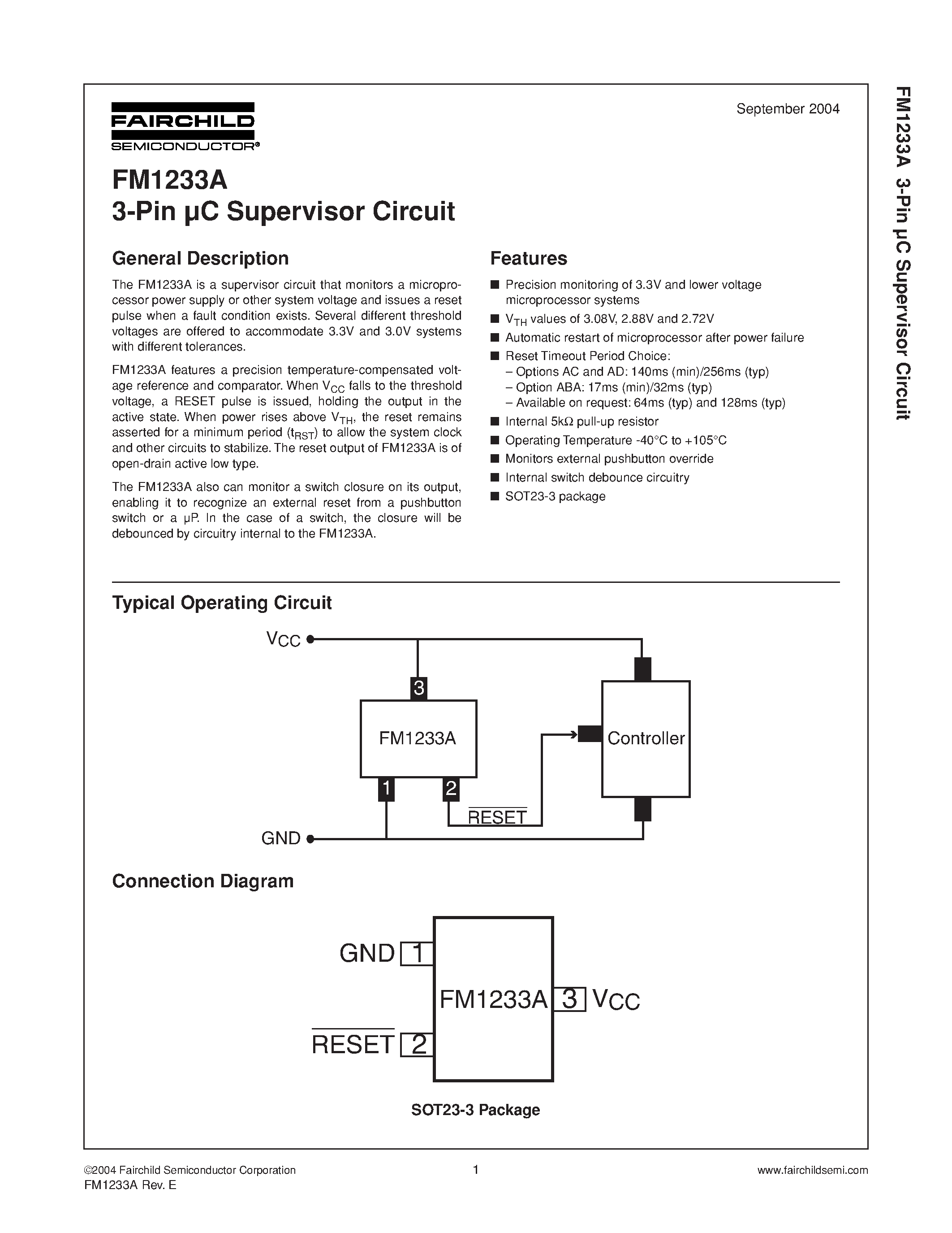 Даташит на микросхему FM1233AC страница 1 Даташит FM1233AC - 3-Pin C Supervisor Circuit страница 1