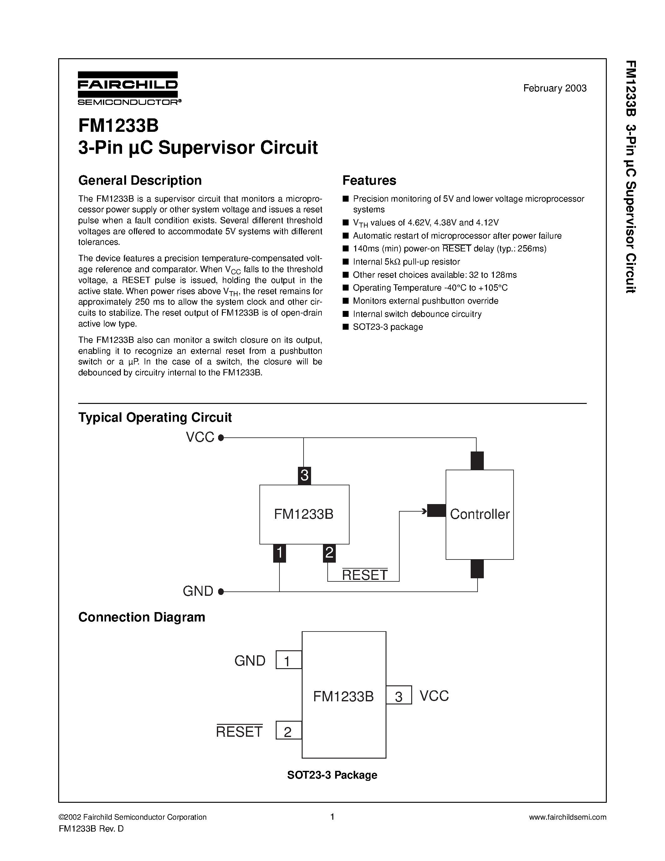 Даташит FM1233B-3-Pin C Supervisor Circuit страница 1