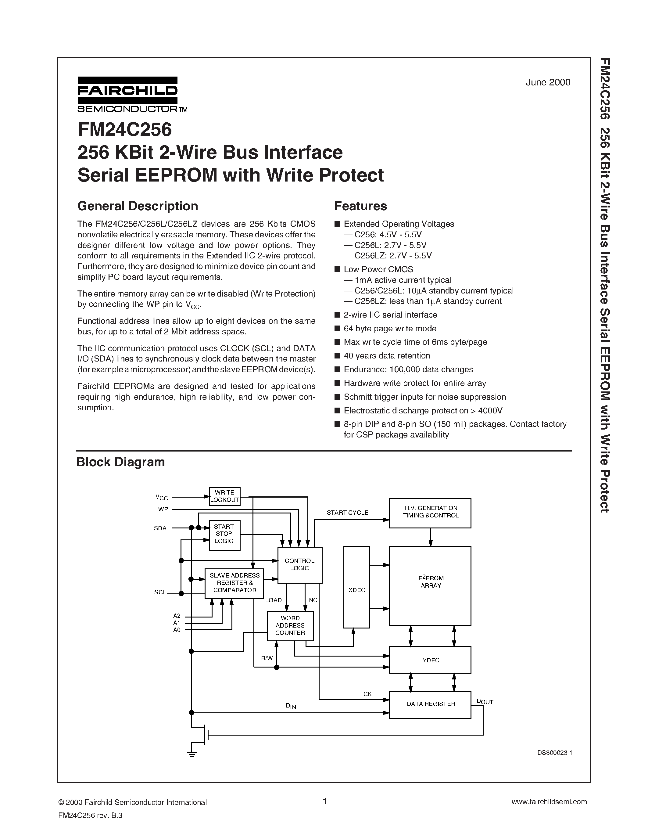 Datasheet FM24C256FLZYYX - 256 KBit 2-Wire Bus Interface Serial EEPROM with Write Protect page 1