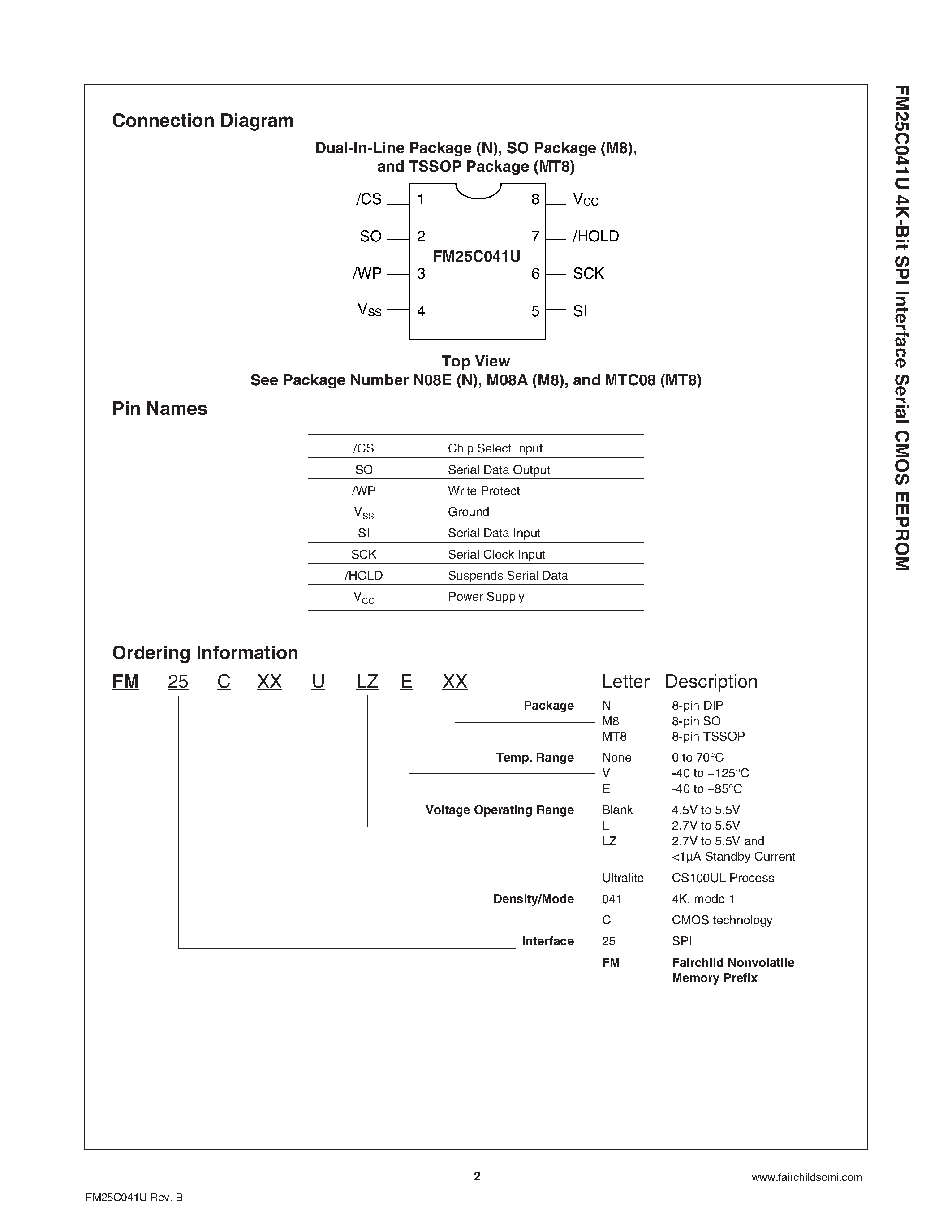 Datasheet FM25C041 - 4K-Bit SPI Interface Serial CMOS EEPROM page 2
