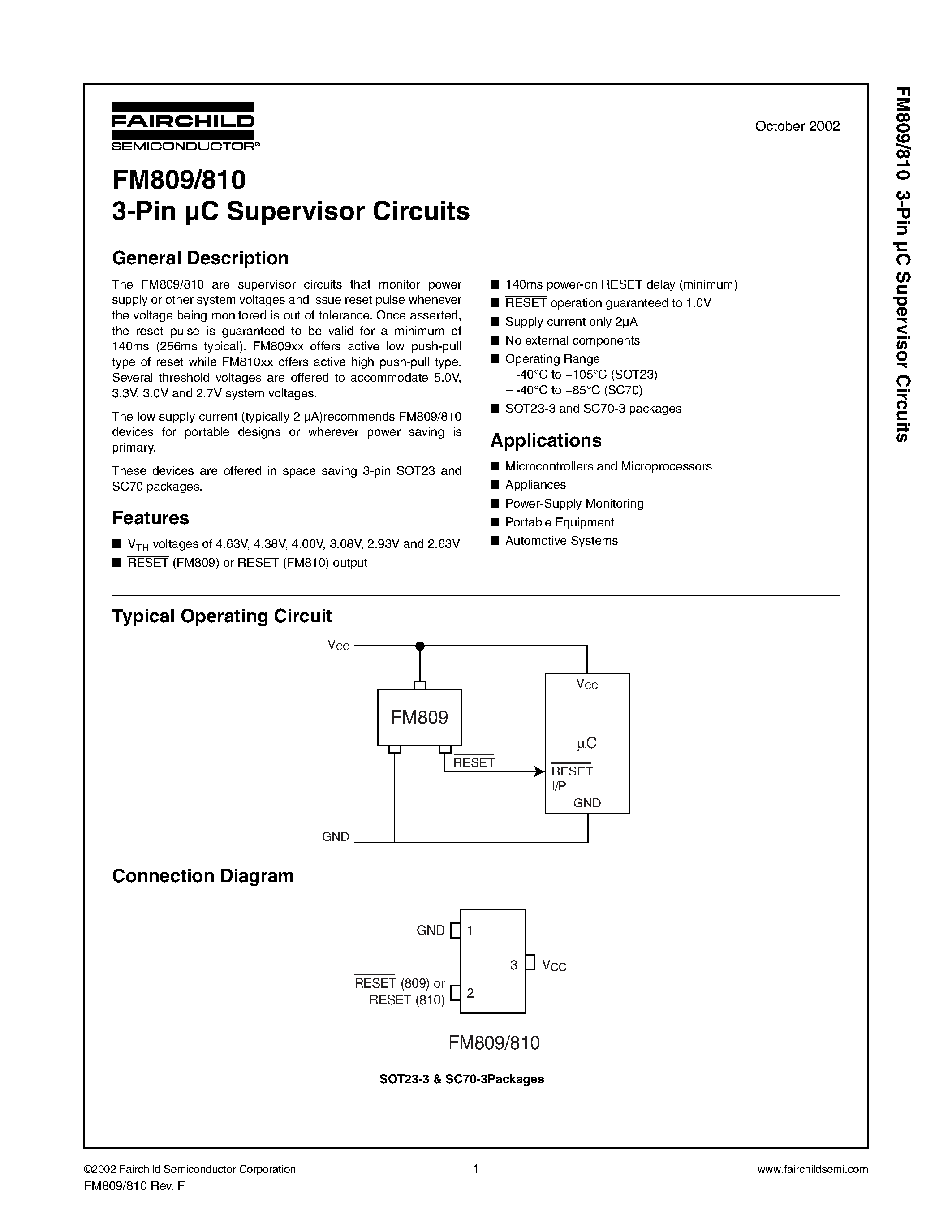 Даташит FM809 - 3-Pin C Supervisor Circuits страница 1
