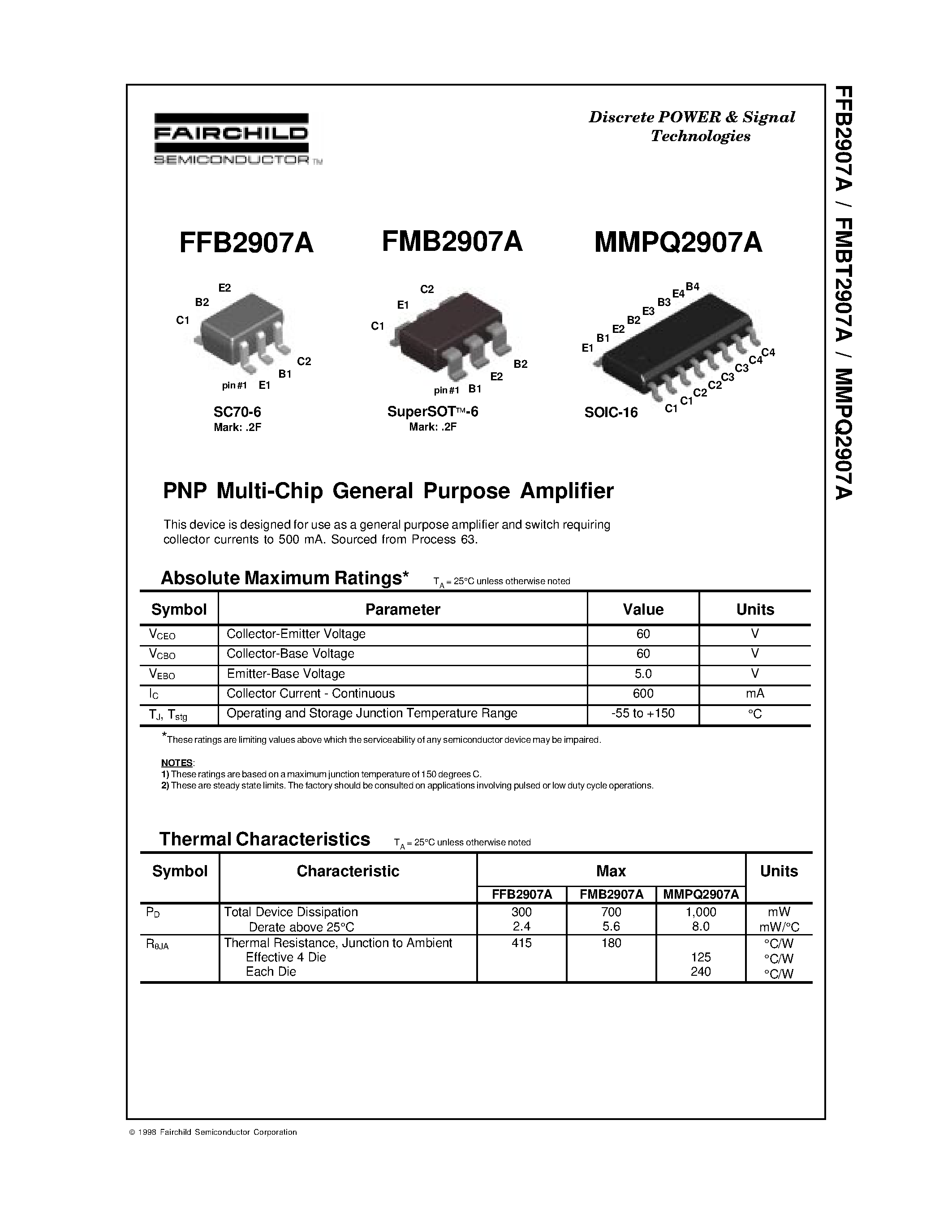 Даташит FMB2907A - PNP Multi-Chip General Purpose Amplifier страница 1