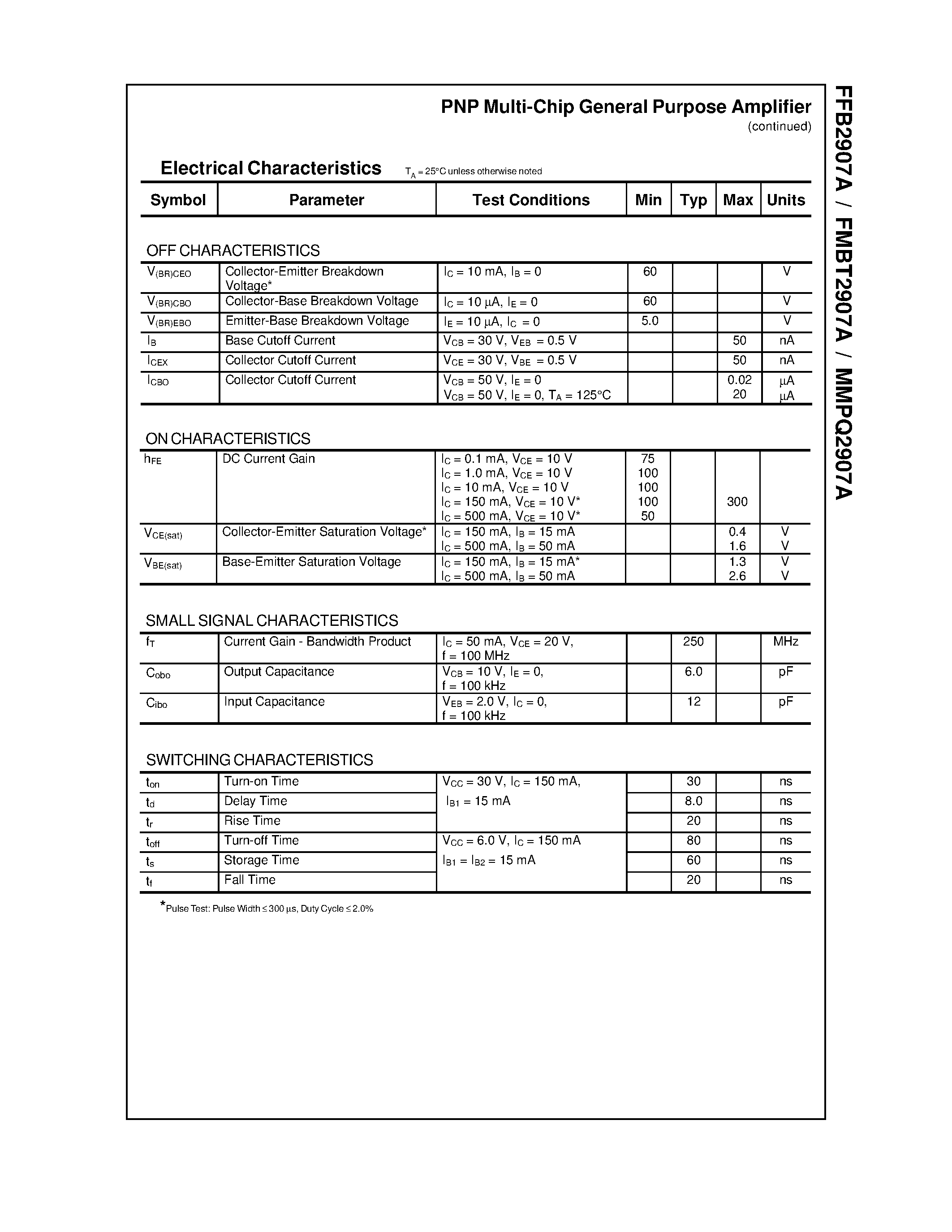 Datasheet FMB2907A page 2 Datasheet FMB2907A - PNP Multi-Chip General Purpose Amplifier page 2