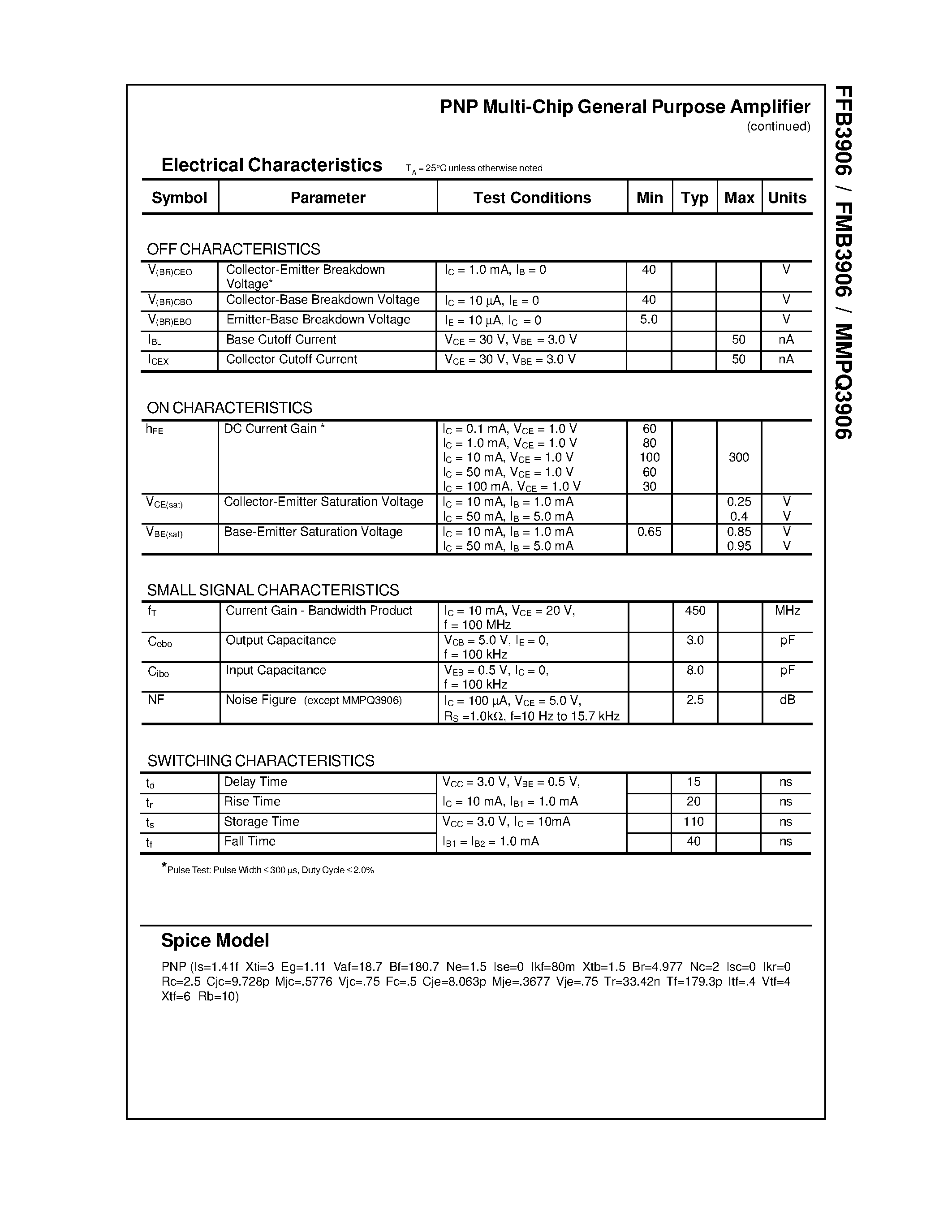 Datasheet FMB3906 - PNP Multi-Chip General Purpose Amplifier page 2