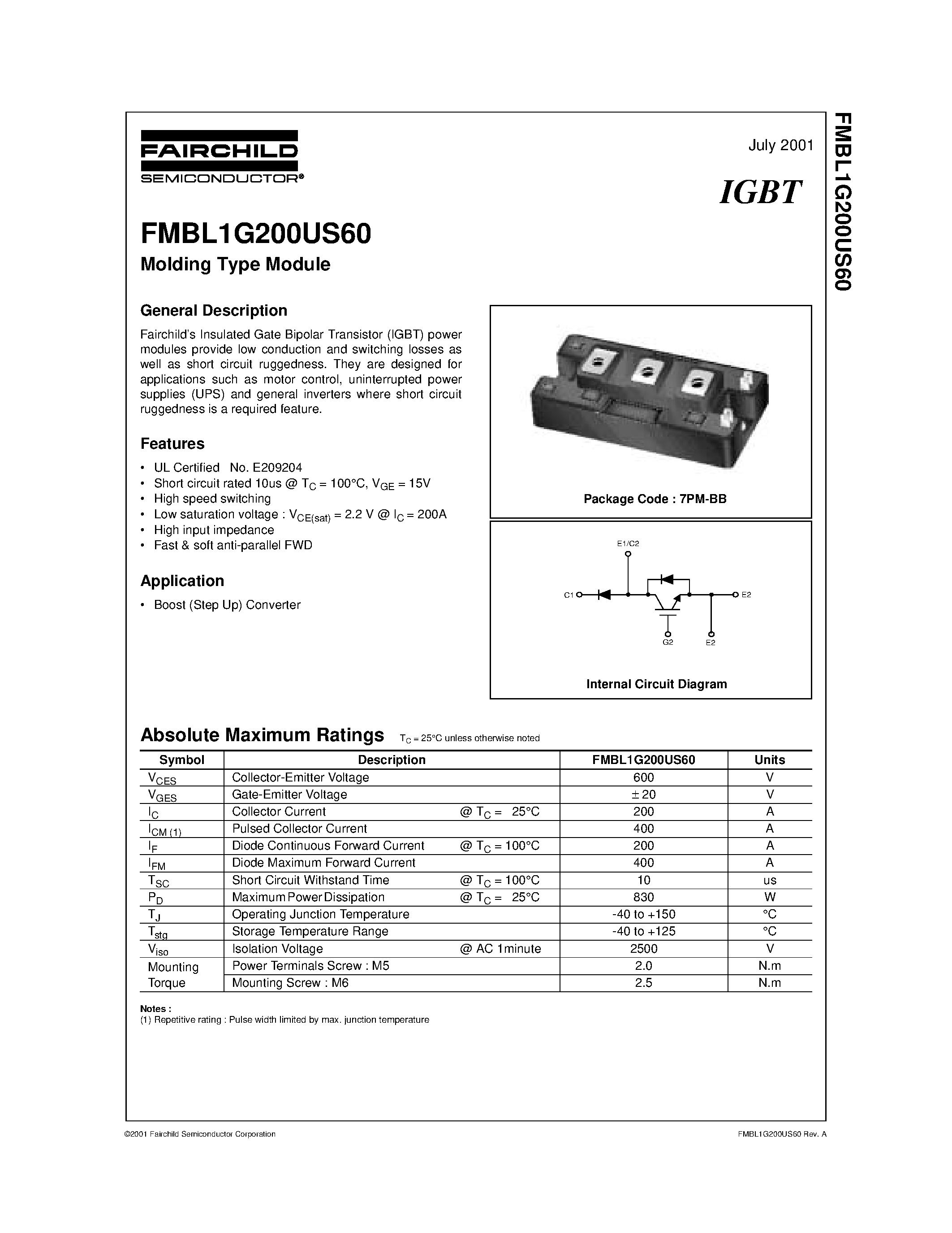 Datasheet FMBL1G200US60 page 1 Datasheet FMBL1G200US60 - Molding Type Module page 1