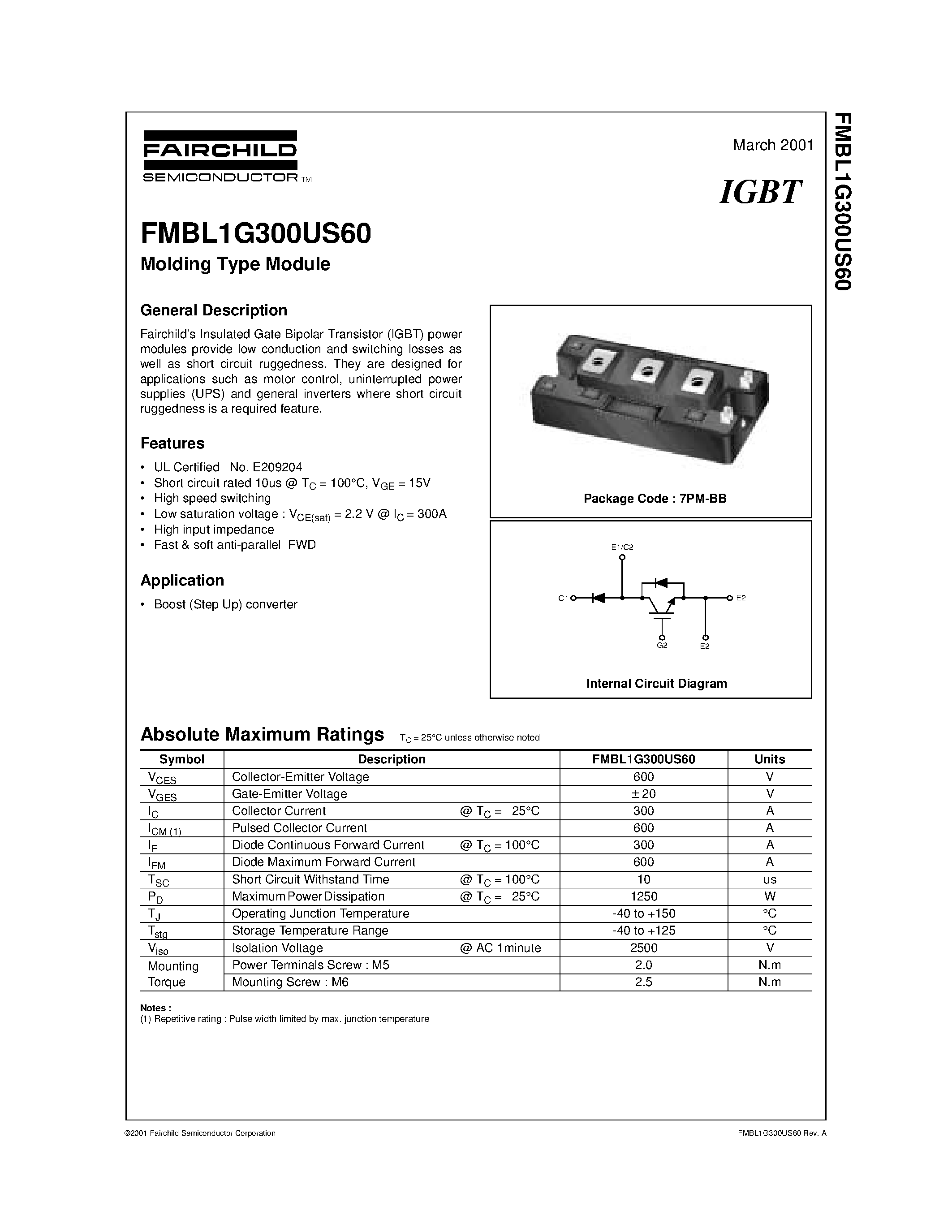 Даташит FMBL1G300US60 - Molding Type Module страница 1