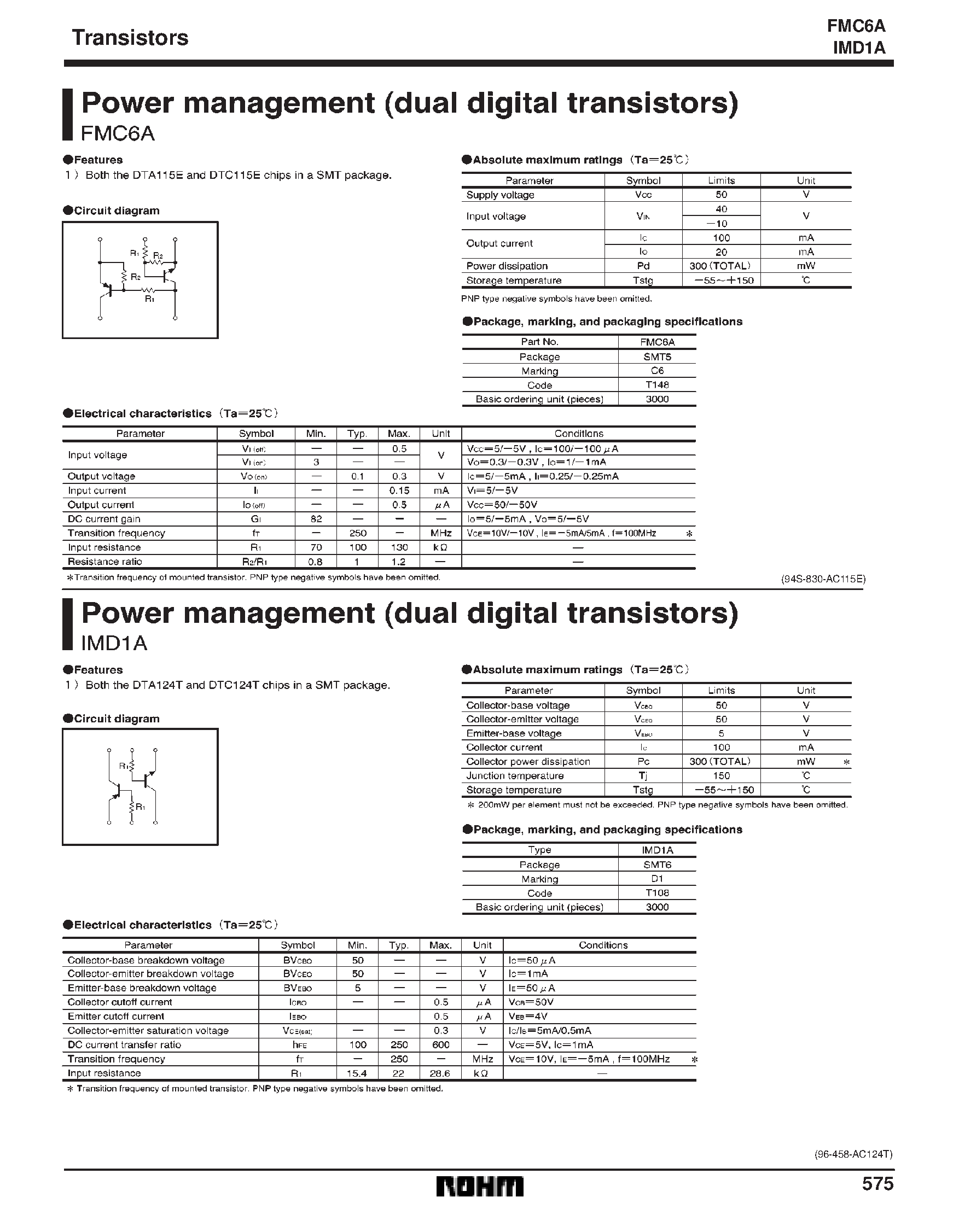 Даташит FMC6A - Power management (dual digital transistors) страница 1