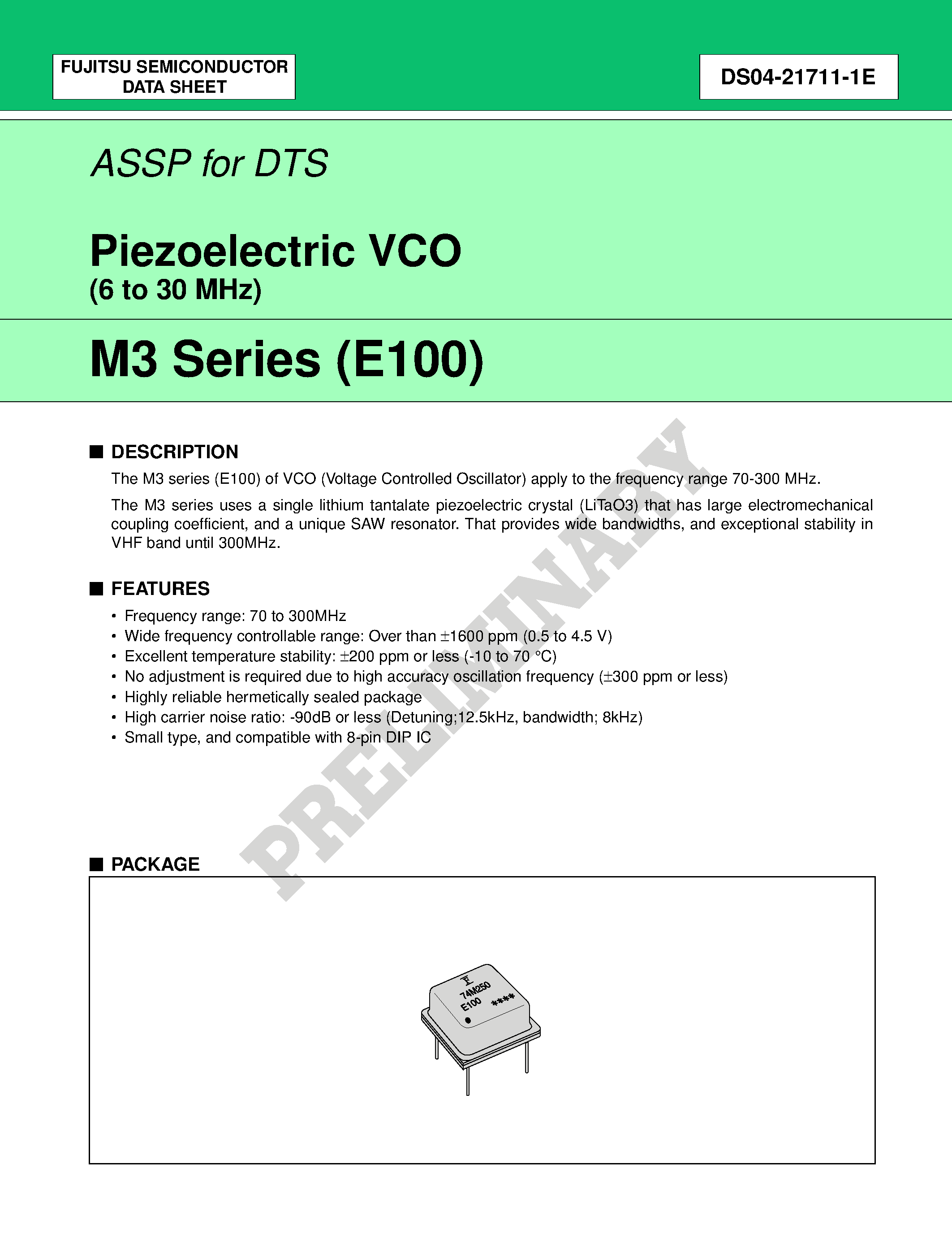 Datasheet FAR-M3DC - Piezoelectric VCO (6 to 30 MHz) page 1