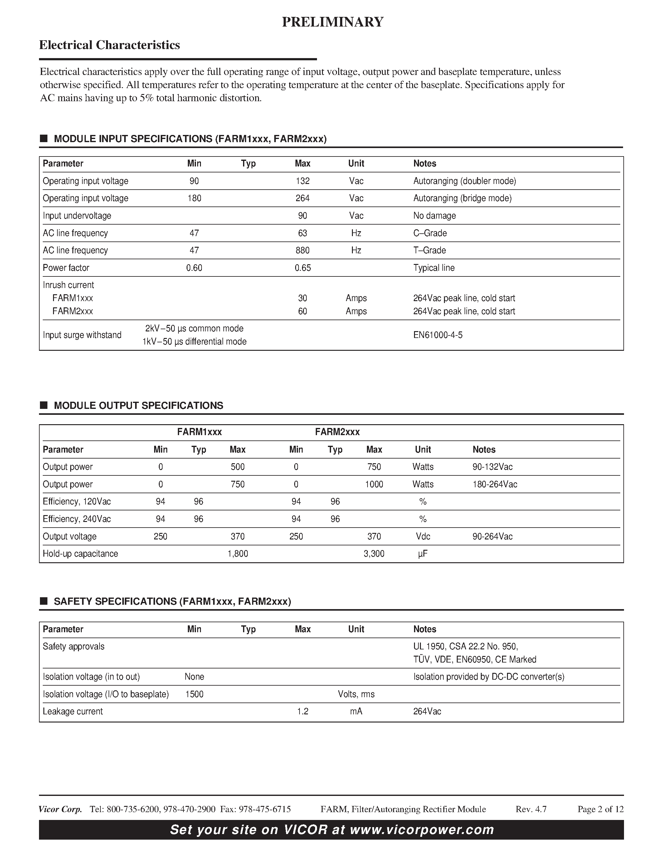 Datasheet FARM1C23 page 2 Datasheet FARM1C23 - FARM Filter/ Autoranging Rectifier Module page 2