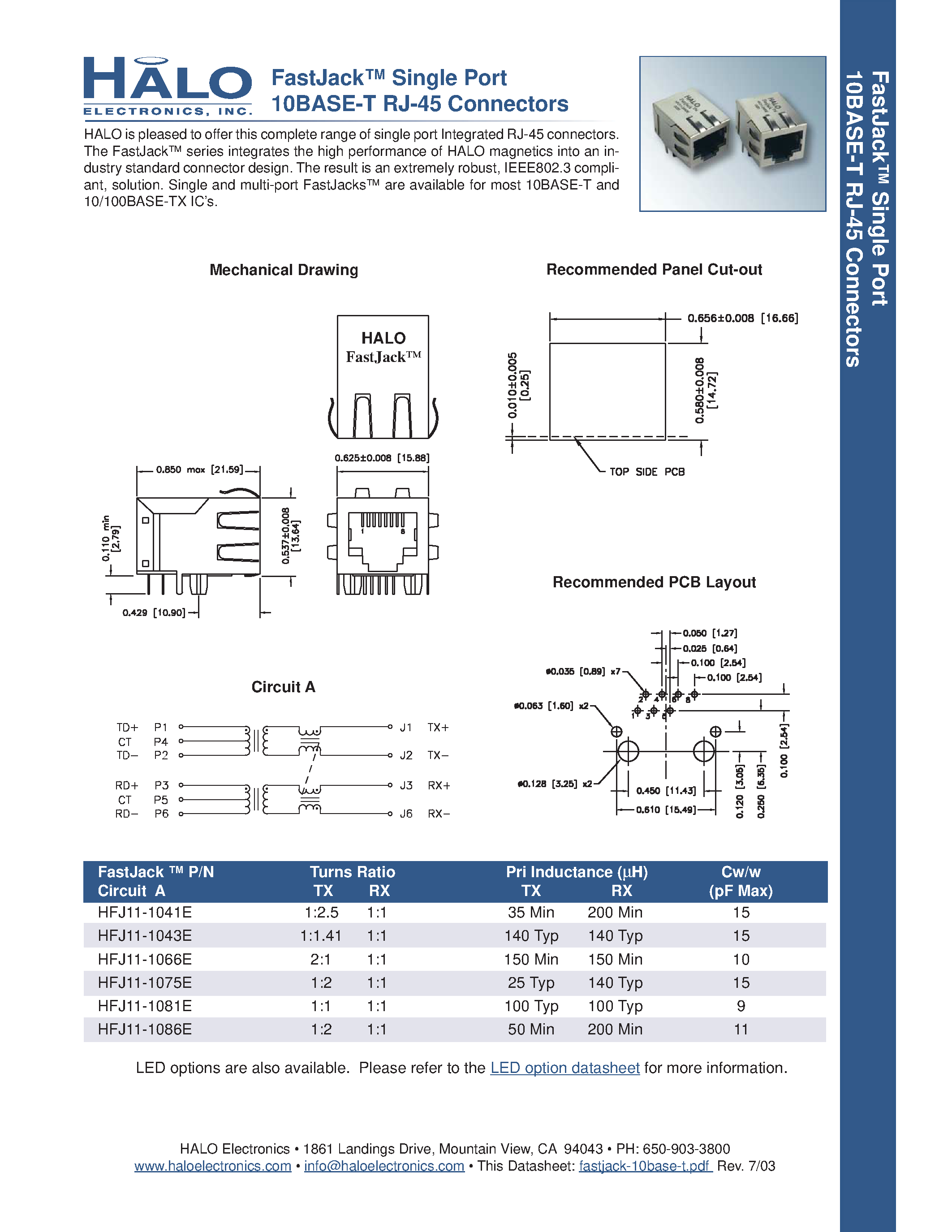Datasheet FASTJACK-10BASE-T page 1 Datasheet FASTJACK-10BASE-T - FastJack Single Port page 1