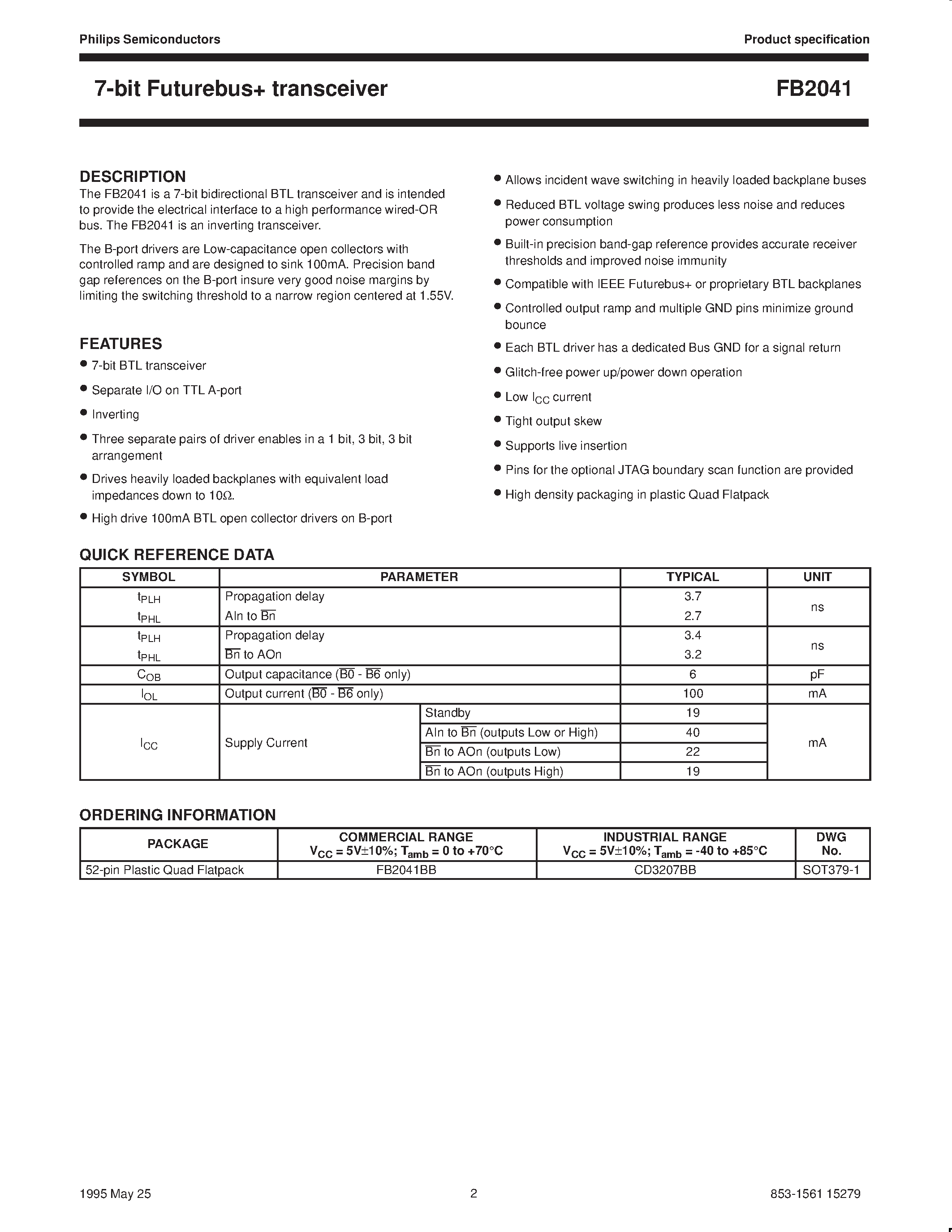 Datasheet FB2041 - 7-bit Futurebus transceiver page 2