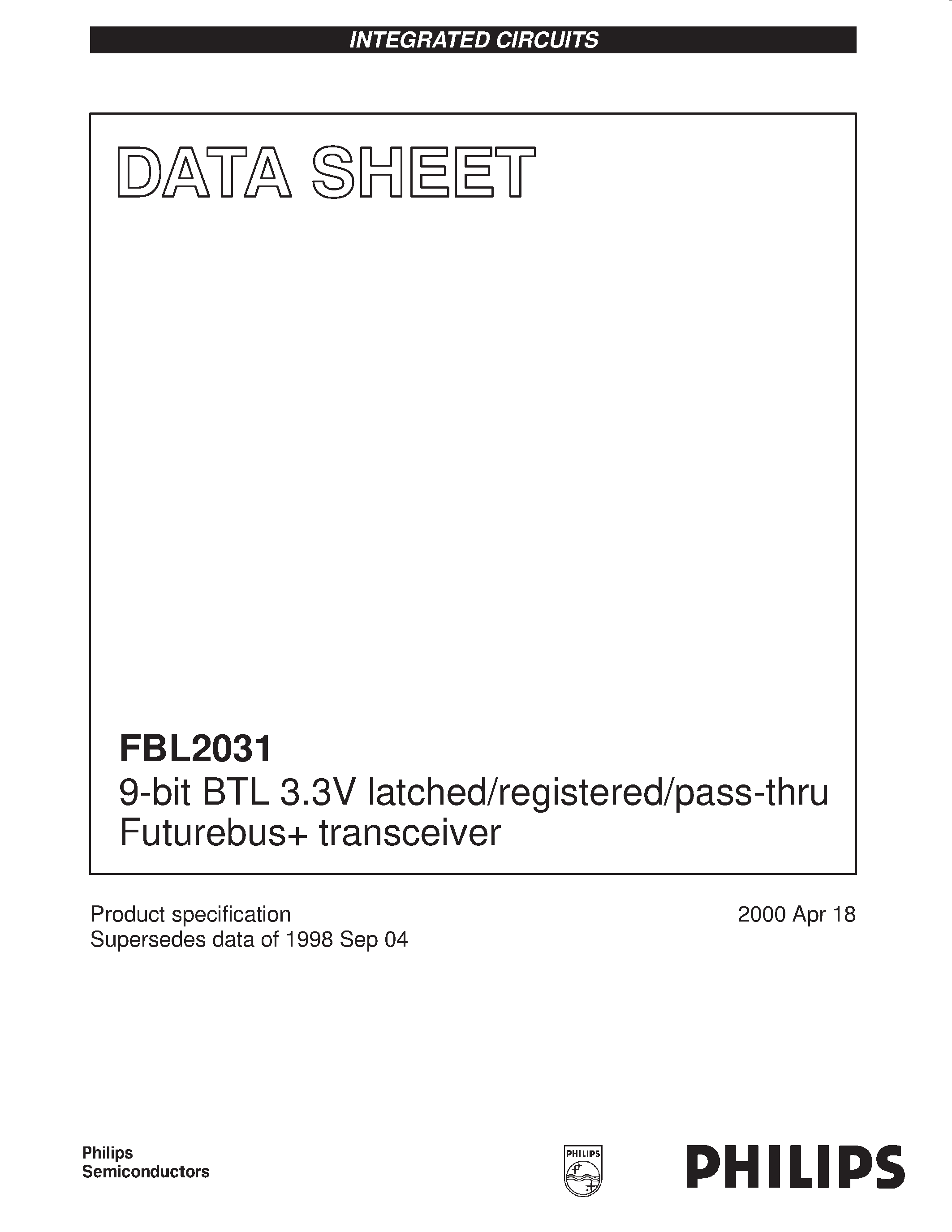 Даташит FBL2031BB - 9-bit BTL 3.3V latched/registered/pass-thru Futurebus transceiver страница 1