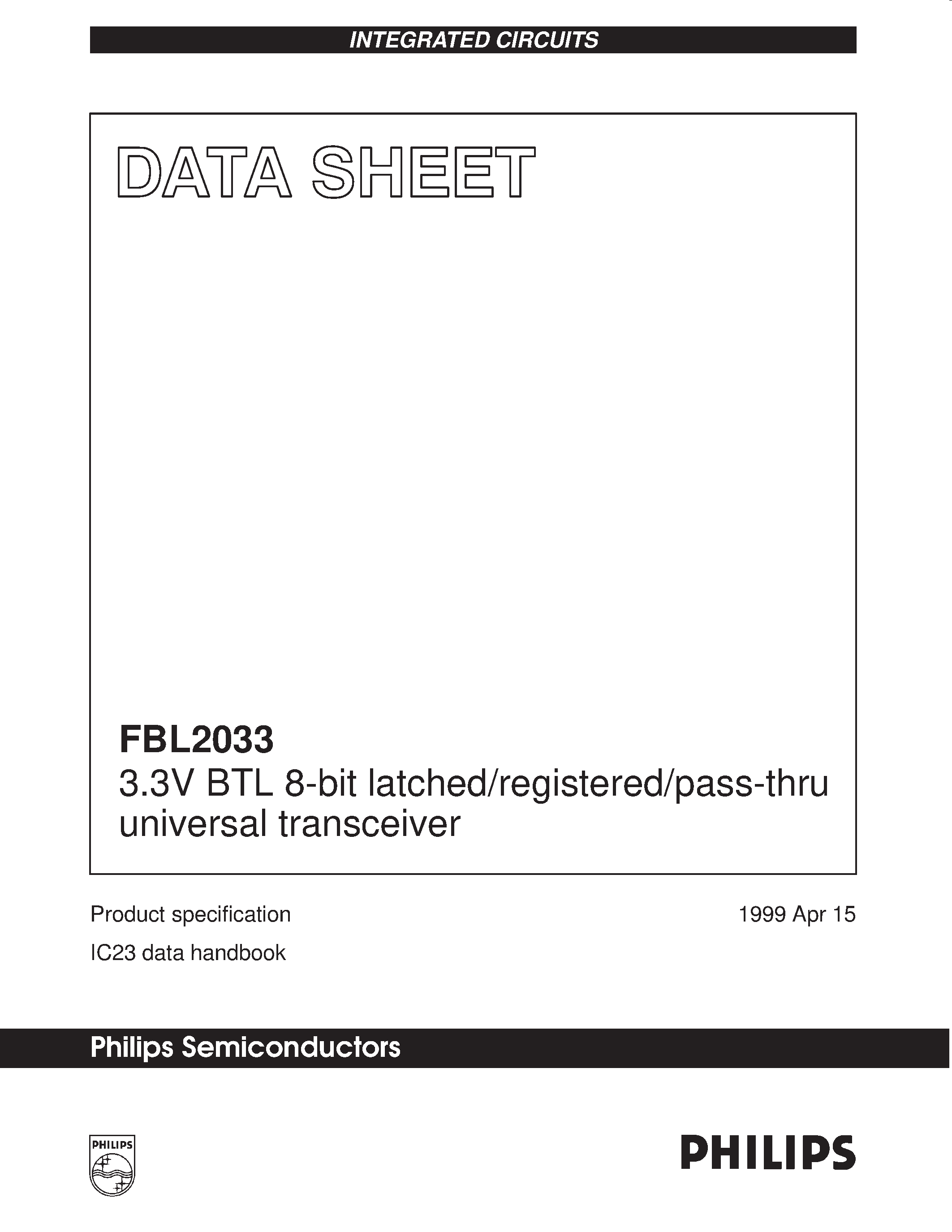 Даташит FBL2033 - 3.3V BTL 8-bit latched/registered/pass-thru universal transceiver страница 1