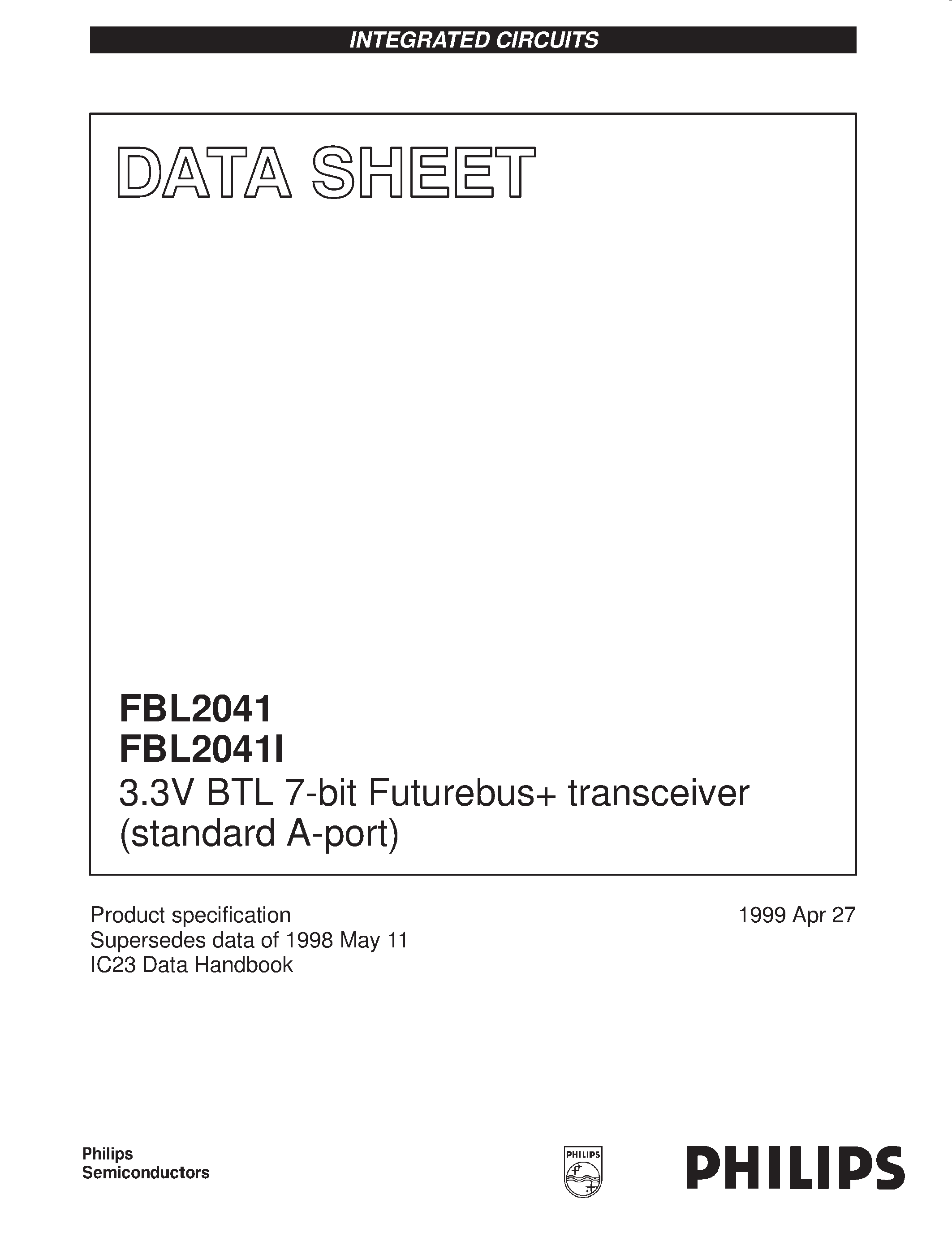 Datasheet FBL2041BB - 3.3V BTL 7-bit Futurebus transceiver standard A-port page 1