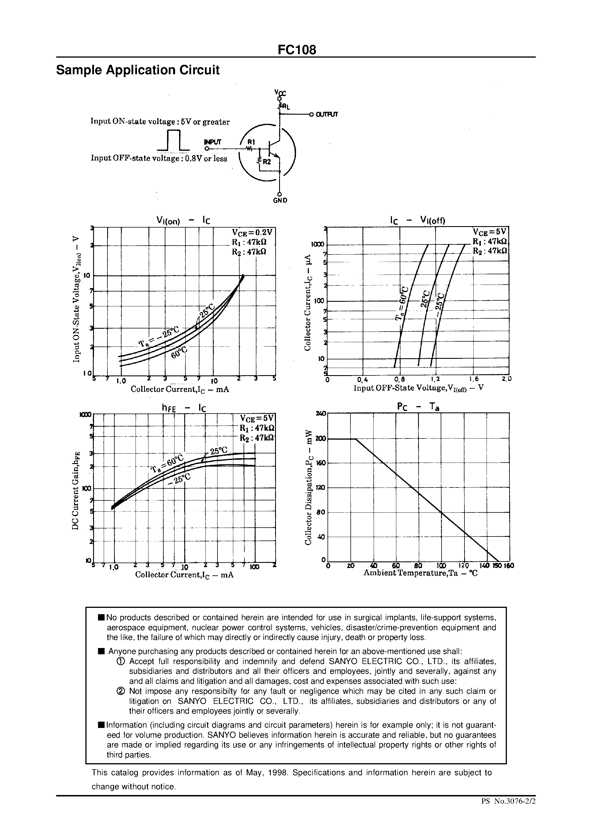 Даташит FC108 - NPN Epitaxial Planar Silicon Composite Transistor Switching Applications страница 2
