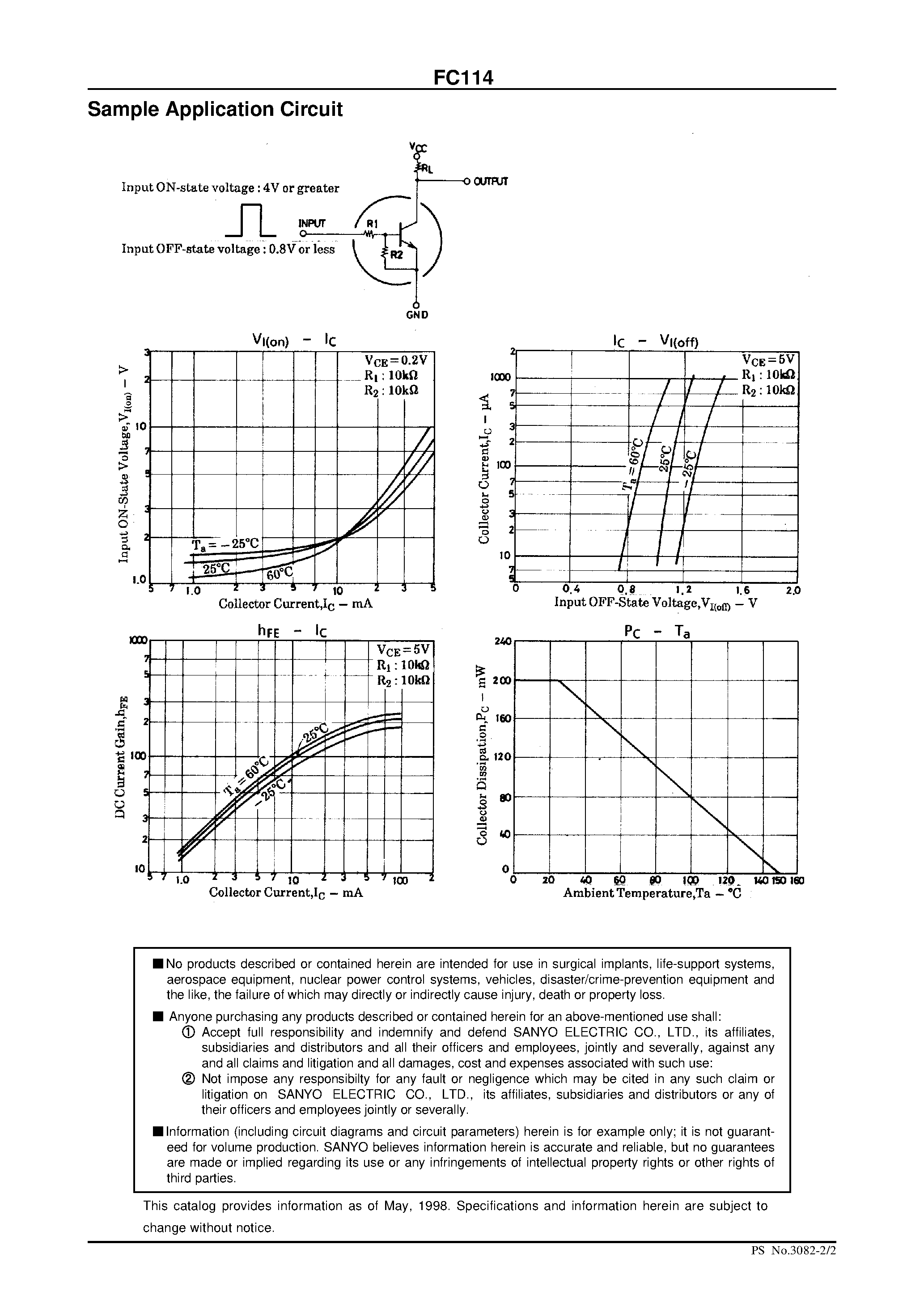 Даташит на микросхему FC114 страница 2 Даташит FC114 - NPN Epitaxial Planar Silicon Composite Transistor Switching Applications страница 2