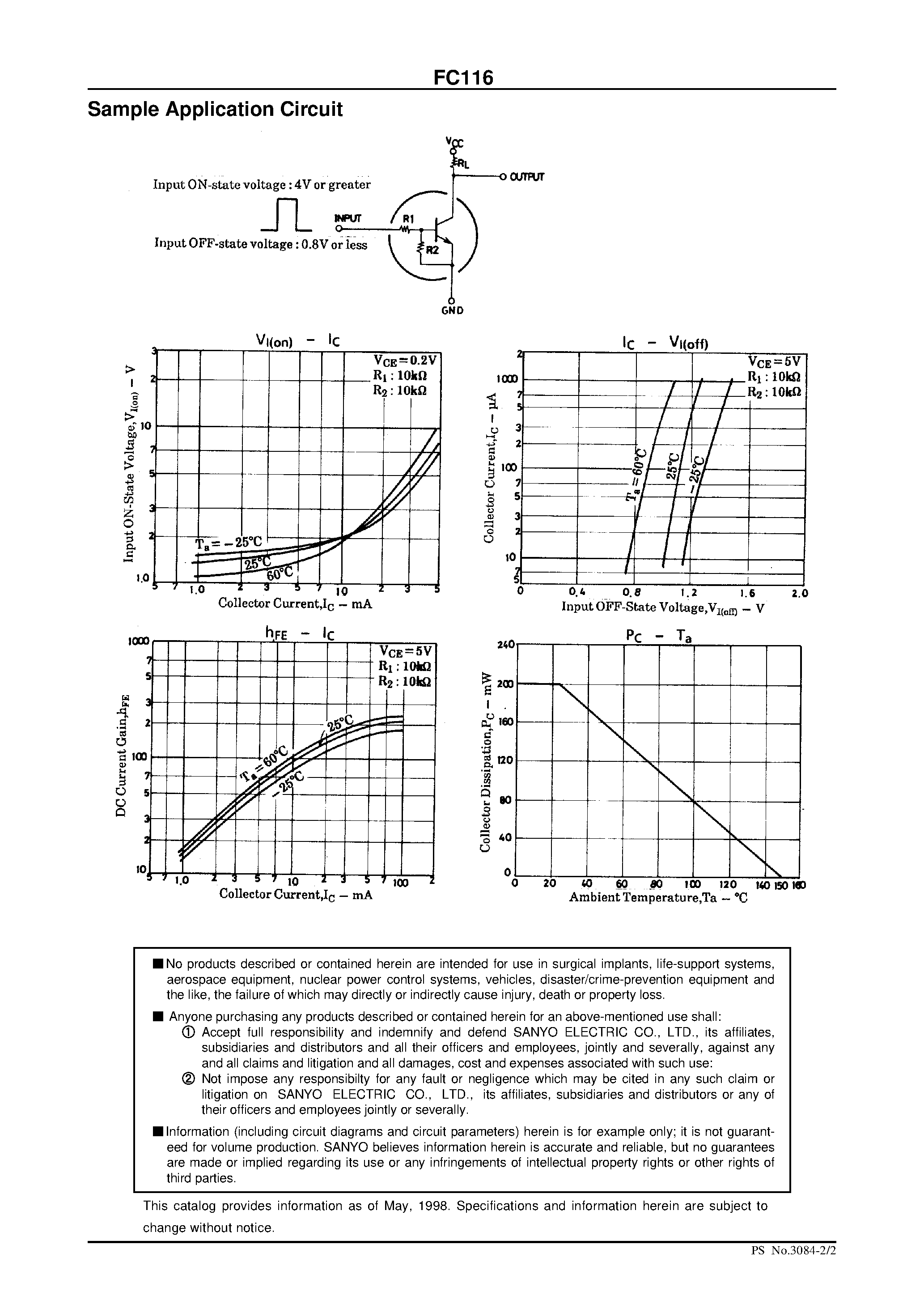 Даташит на микросхему FC116 страница 2 Даташит FC116 - NPN Epitaxial Planar Silicon Composite Transistor Switching Applications страница 2