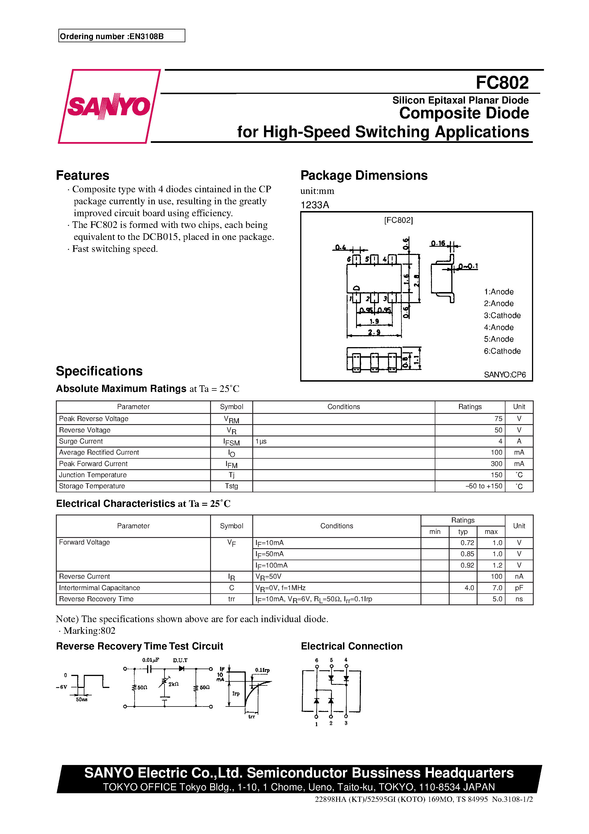 Даташит FC802 - Composite Diode for High-Speed Switching Applications страница 1