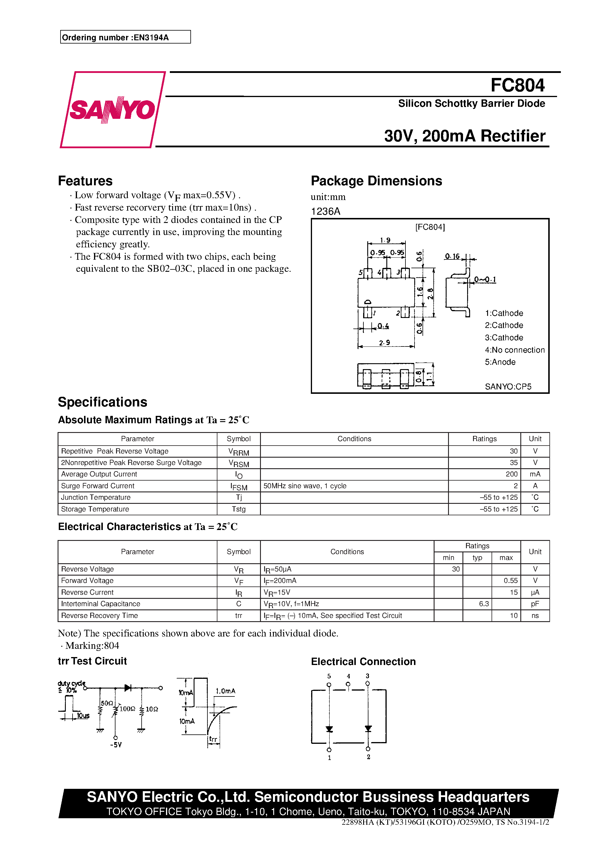 Datasheet FC804 - 30V/ 200mA Rectifier page 1