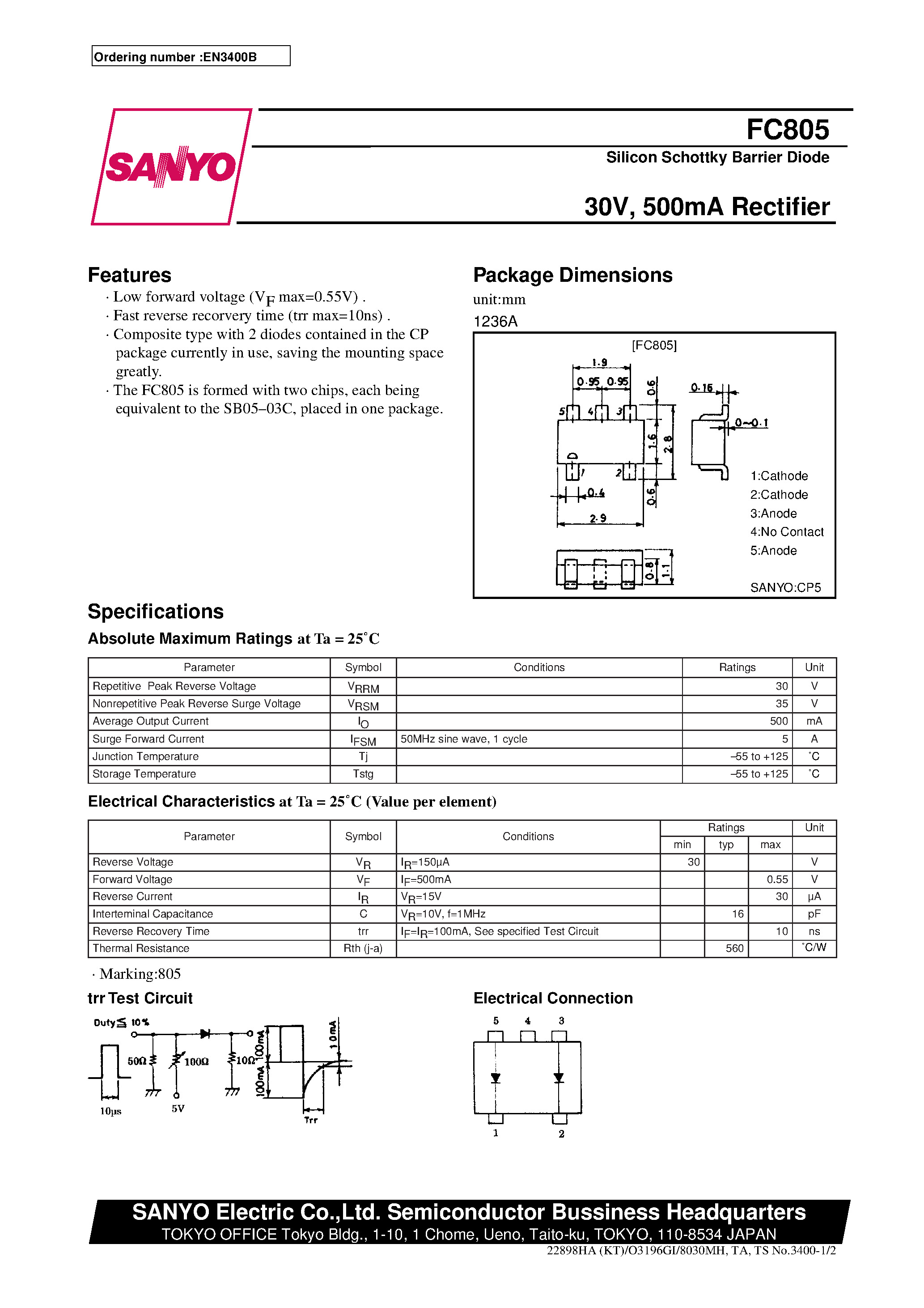 Datasheet FC805 page 1 Datasheet FC805 - 30V/ 500mA Rectifier page 1