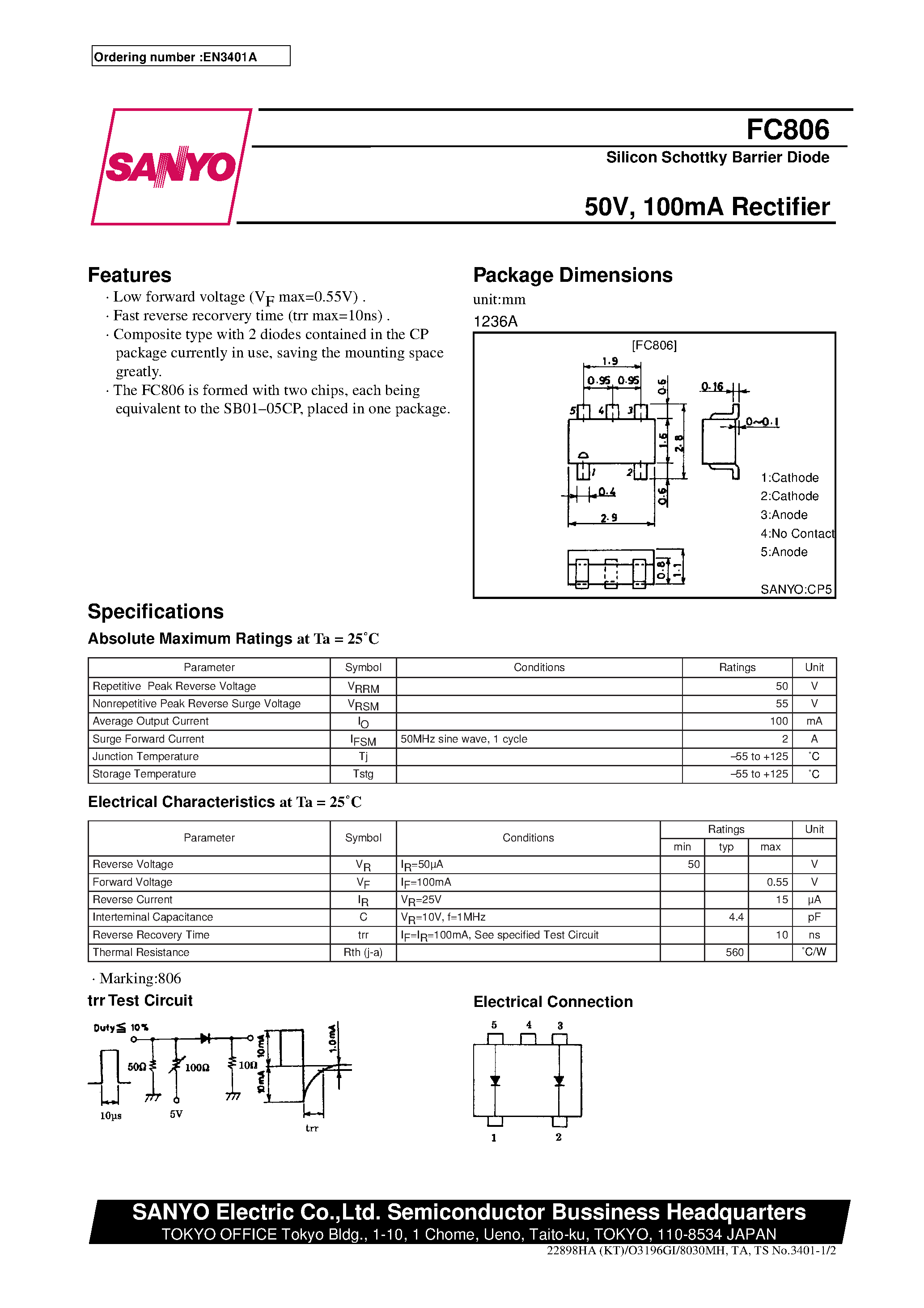 Datasheet FC806 page 1 Datasheet FC806 - 50V/ 100mA Rectifier page 1