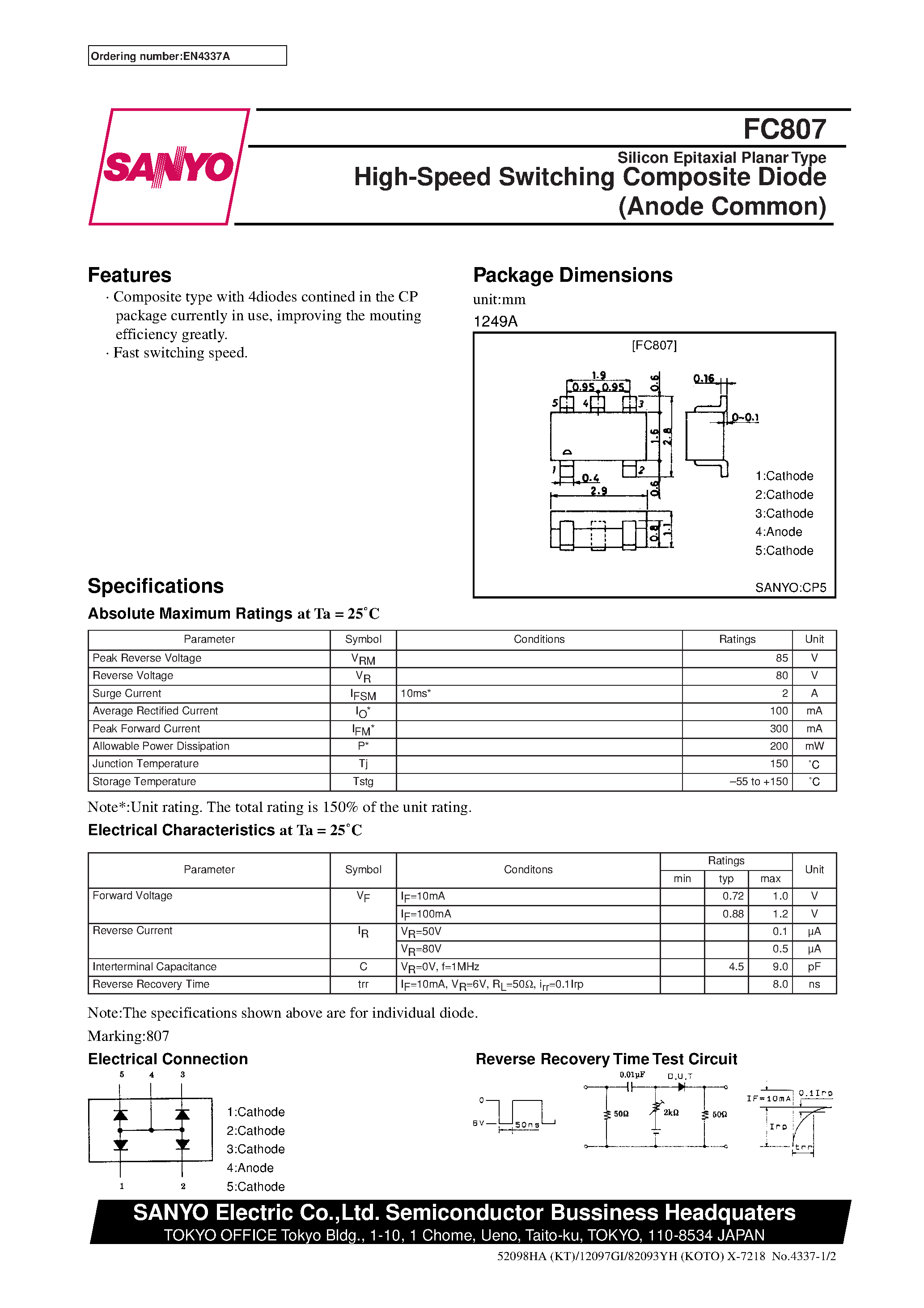 Даташит FC807 - High-Speed Switching Composite Diode Anode Common страница 1