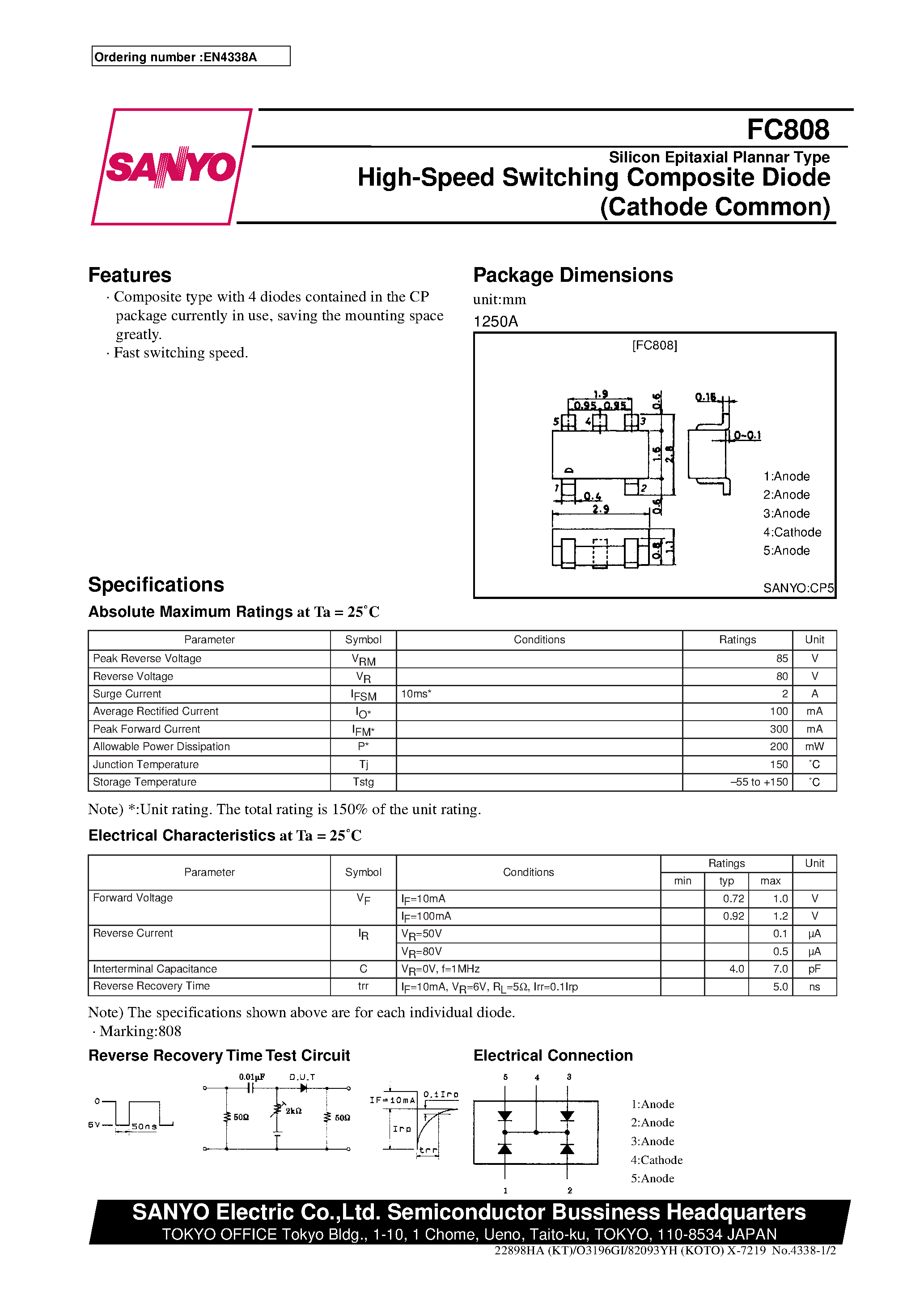 Даташит FC808 - High-Speed Switching Composite Diode Cathode Common страница 1